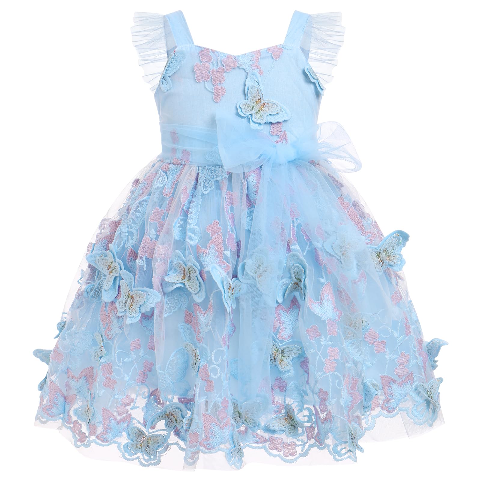 FYMNSI Vestido de niña con bordado de mariposa, vestido de fiesta de cumpleaños, sin mangas, tul, princesa, vestido de fiesta