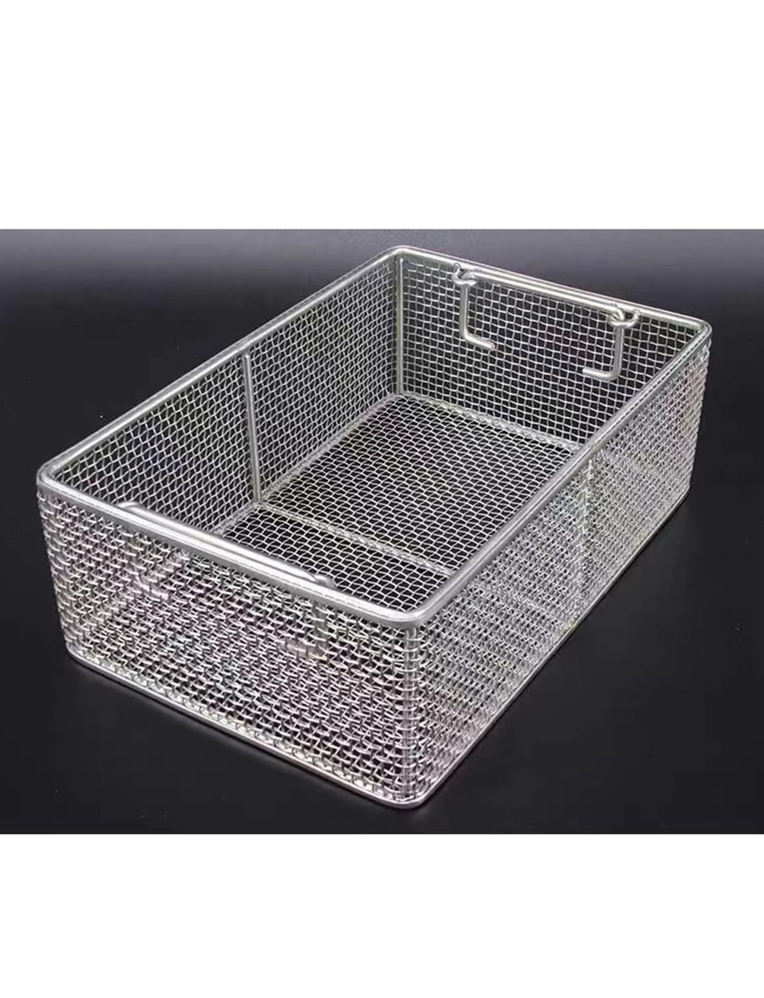 Bandeja de autoclave de acero inoxidable 304, cestas de esterilización de instrumental con asa retráctil, bandeja for instrumental quirúrgico.(30x20x30cm)
