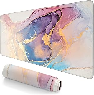 Atufsuat Extended Large Mouse Pad, XXL Gaming Mousepad 31.5 x 15.7 Inch, Big Computer Keyboard Desk Pad, Waterproof Mouse Mat with Stitched Edges and Non-Slip Base for Office Gaming, Pink Marble