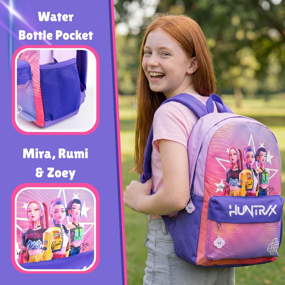 KPop Demon Hunters Mochila rosa para niñas de Cazadores de Demonios Huntrix | Mochila escolar con personaje de dibujos animados y cierre de cremallera | urbana HUNTRAX para niños | Merchandising