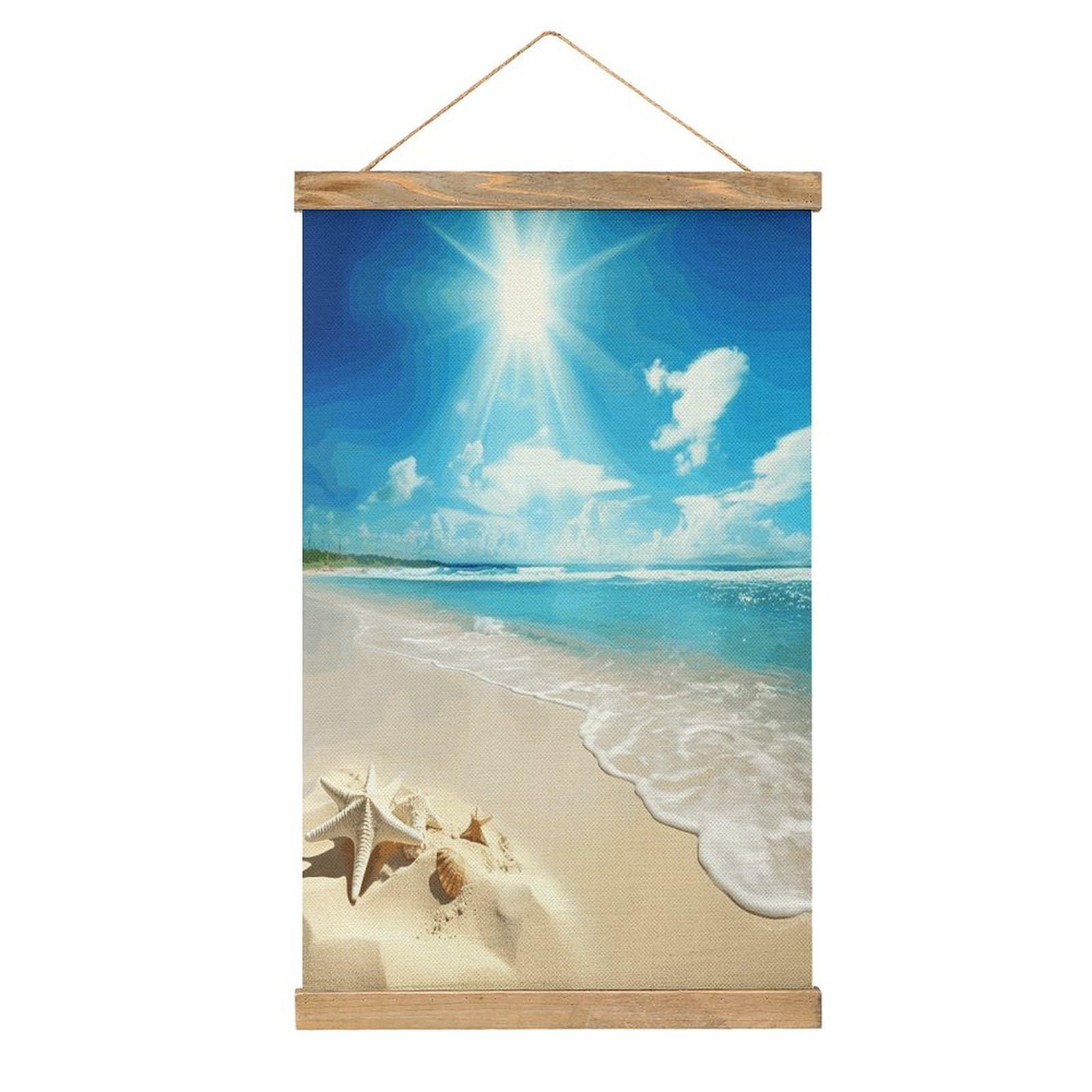 VstaDank Bright Sunshine Summer Beach Poster with Wooden Frame Hanger Art Painting Wall Decor Poster Wall Hanging Wooden Frame 13x20 Wood Poster Hanger for Photo Picture Art Canvas Print Artwork