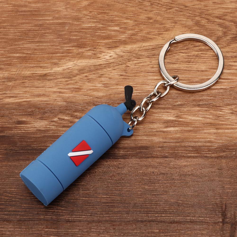 Keenso Portachiavi a Tema per Immersioni, 1Pcs Mini PVC Scuba Diving Tank Portachiavi Cilindro Portachiavi per Donne e Uomini(10 * 5 * 3cm-Blue)