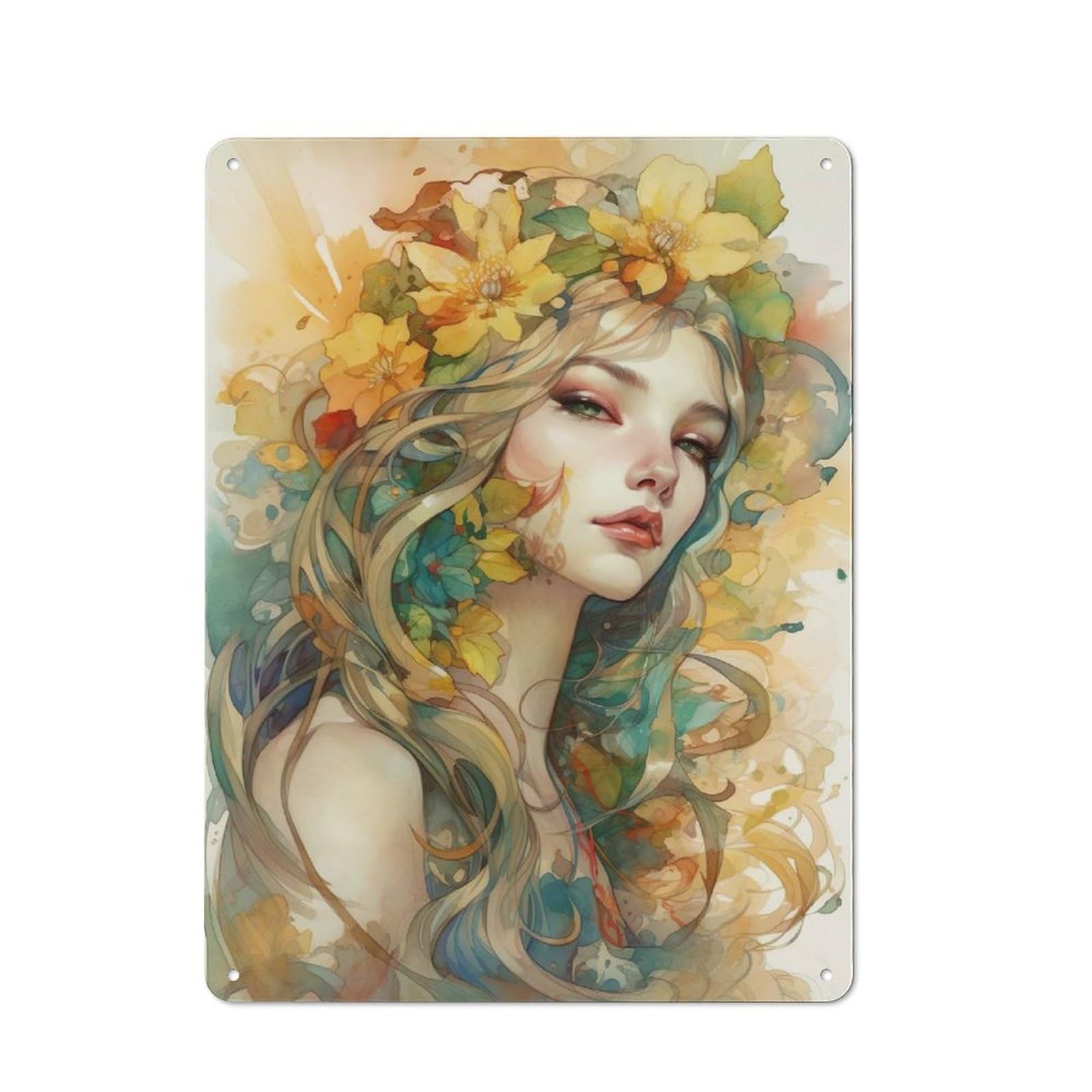 Junmoney Style-17 Metal Wall Sign 40X30cm Featuring Watercolor Floral Portrait For Workshop Wall, For Room Styling Across Workshops And Hobby Rooms