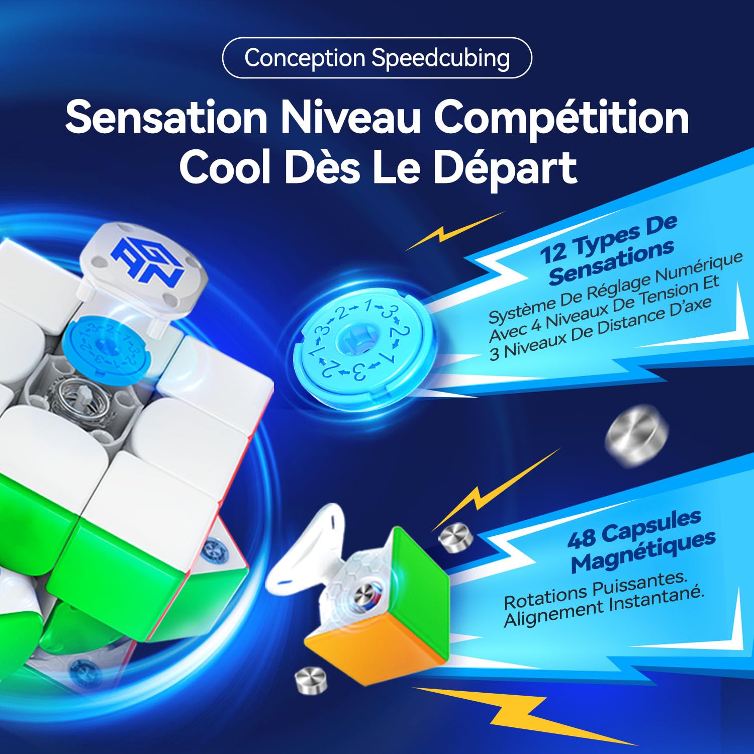 GAN356 i Carry E Smart Cube 3x3 Speed Cube Contrôle par Appli GES Pro+ 150h Autonomie Version Givrée