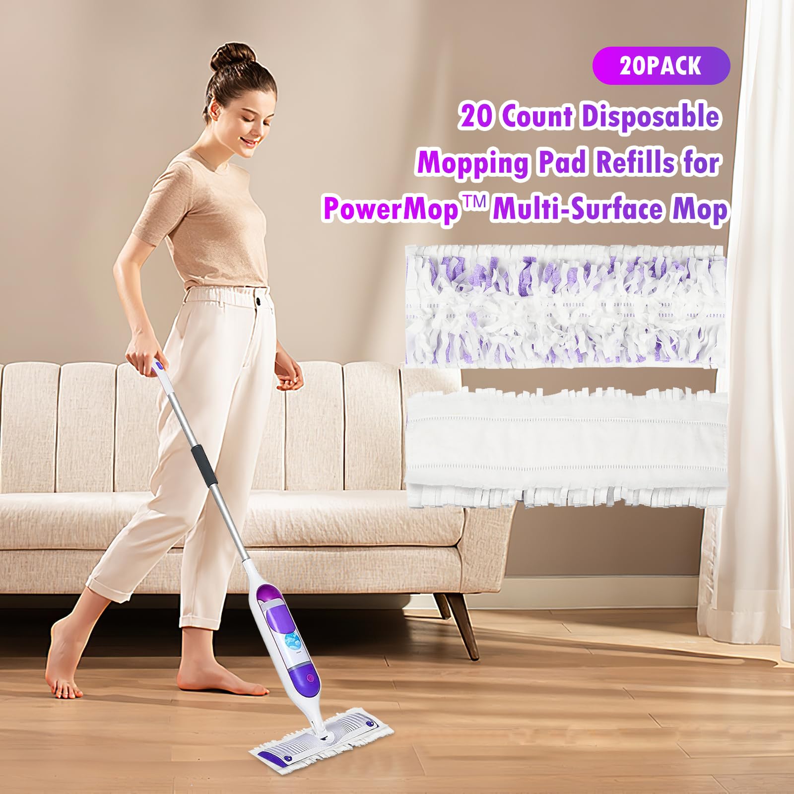 Paquete de 20 recambios desechables para mopa Swiffer PowerMop, kit de fregona multisuperficie, repuesto de almohadilla de fregona multisuperficie para mopa Swiffer Power para limpiar suelos