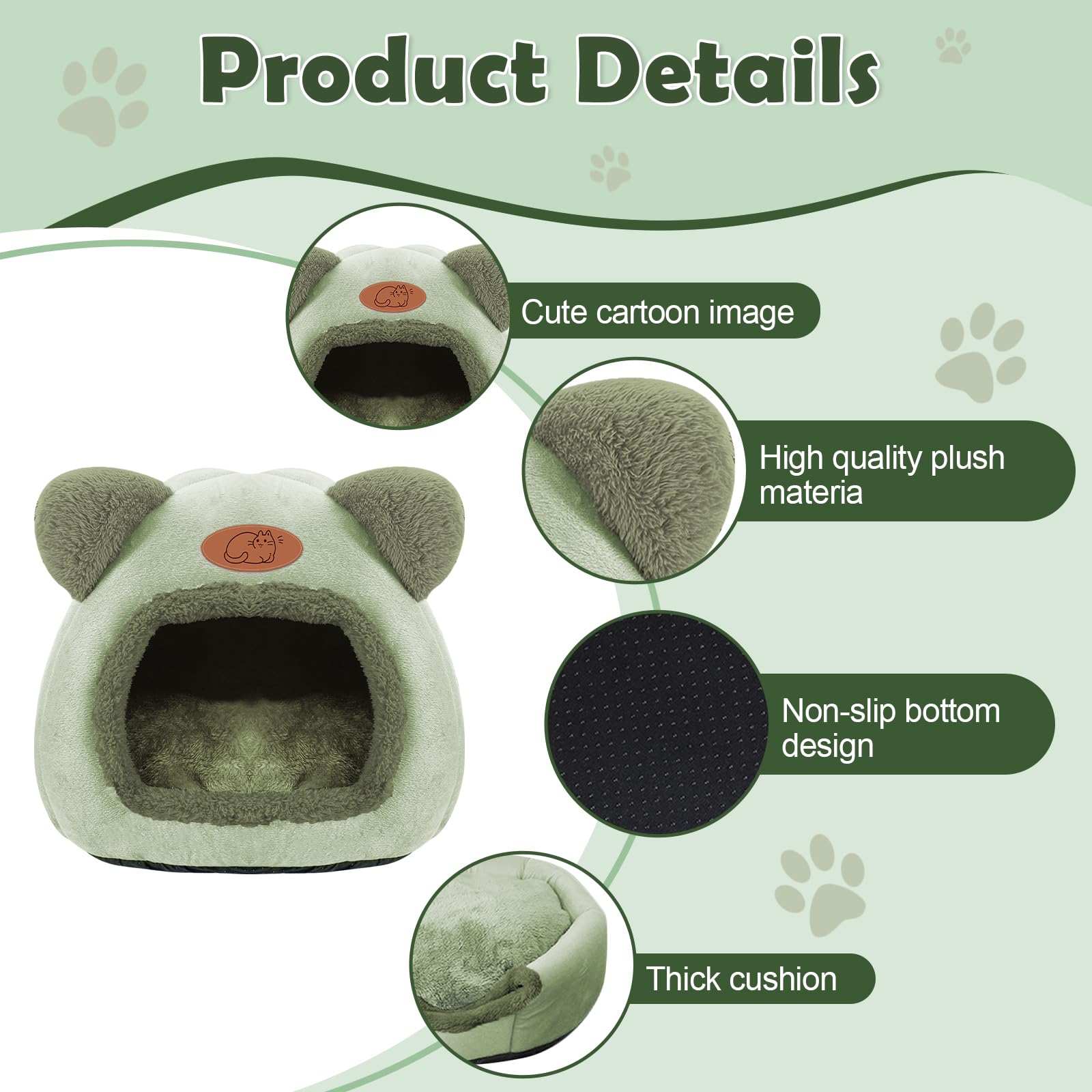 TUAKIMCE Cat Bed for Indoor Cats Cat Cave Kitten Bed Igloo, Kitten Tent House with Removable Washable Pillow Cushion - Image 3
