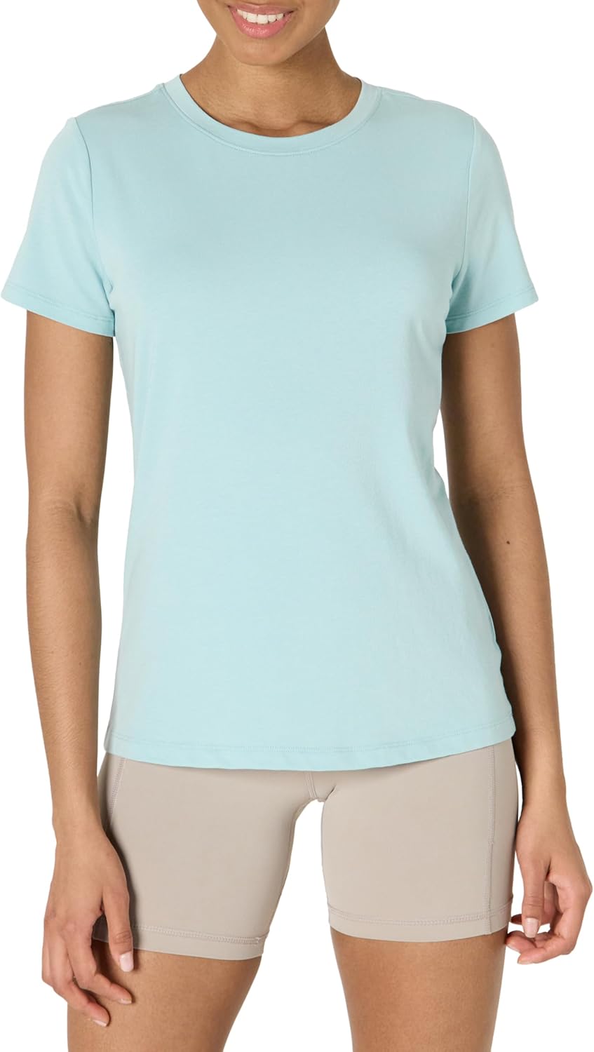 Amazon Essentials Women's Active Soft Cotton Regular Fit Crewneck Short Sleeve Lightweight Yoga Workout T-Shirt
