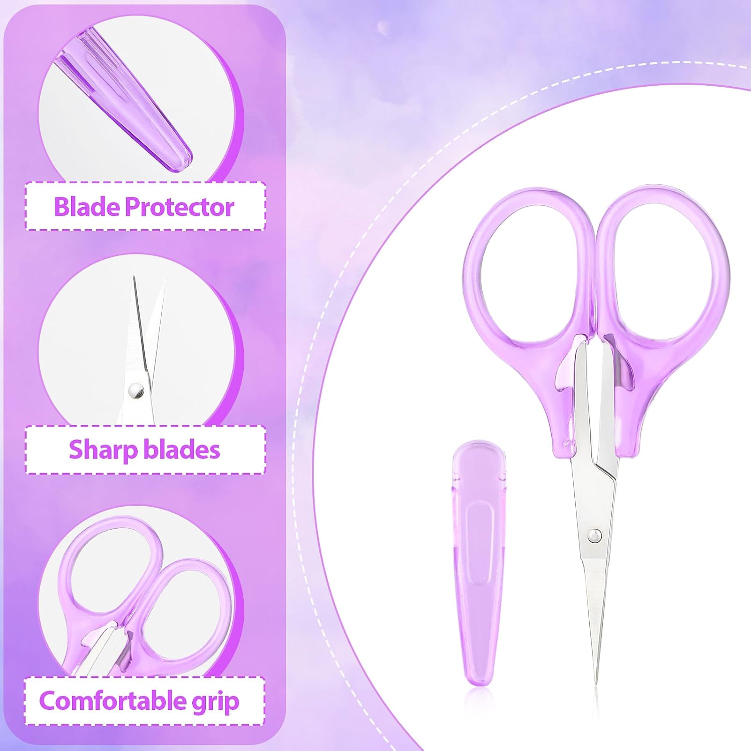 2 Pcs Small Scissors All Purpose, 3" Sharp Small Travel Scissors with Cover Stainless Steel All Purpose Straight Fine Tip for Sewing Crafting Paper Cutting Crochet Hair Trimming (Blue, Purple)