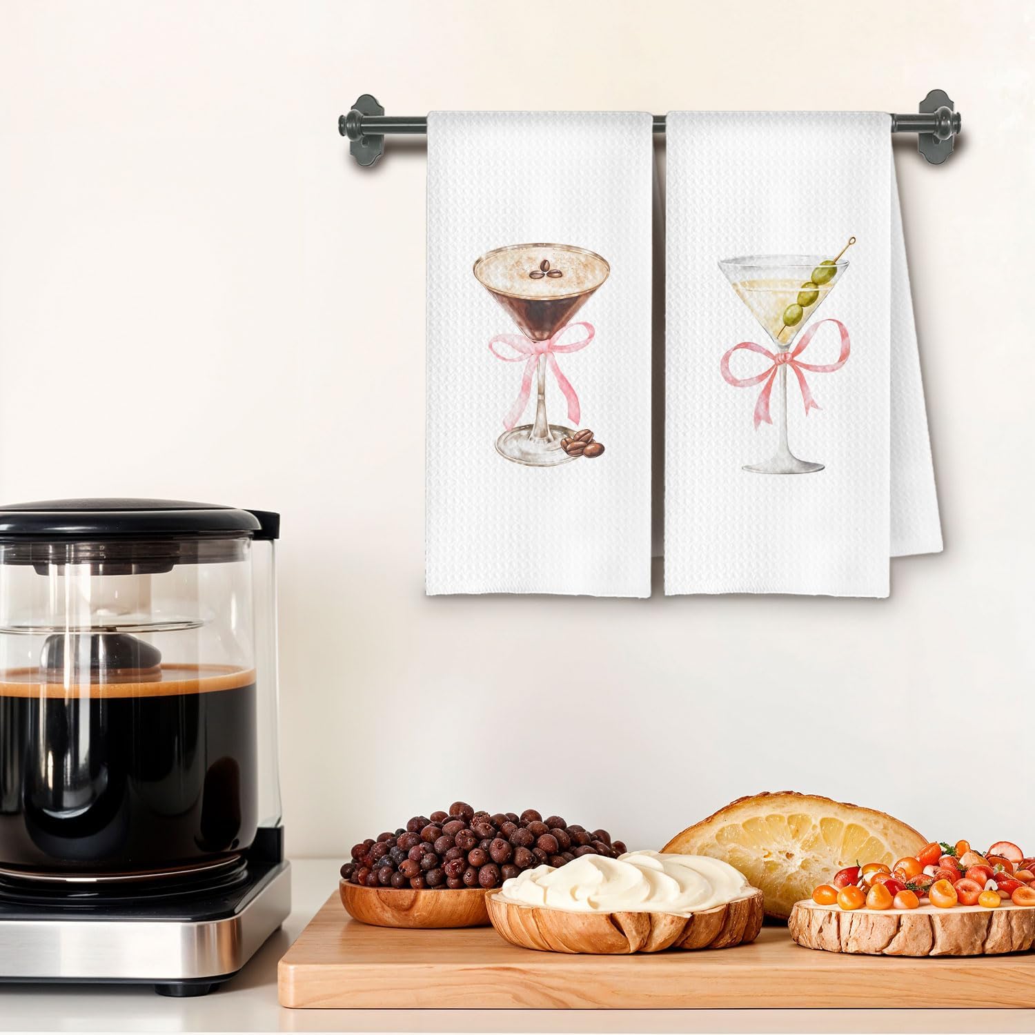 Dirty Martini Gifts Kitchen Towels Set of 2, Pink Coquette Martini Bow Dish Tea Bar Towels for Kitchen Bar Cart Decor, Gifts for Cocktail Lovers Women Decorative Hand Towels, 16x24 Inches - Image 2