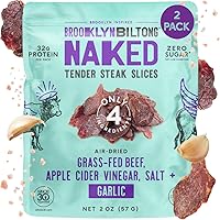 Vista 1 de Brooklyn Biltong Steakhouse, rebanadas tiernas de ajo desnudo (2 onzas, paquete de 2), bocadillos de proteína de carne alimentada con pasto, 1.13 oz