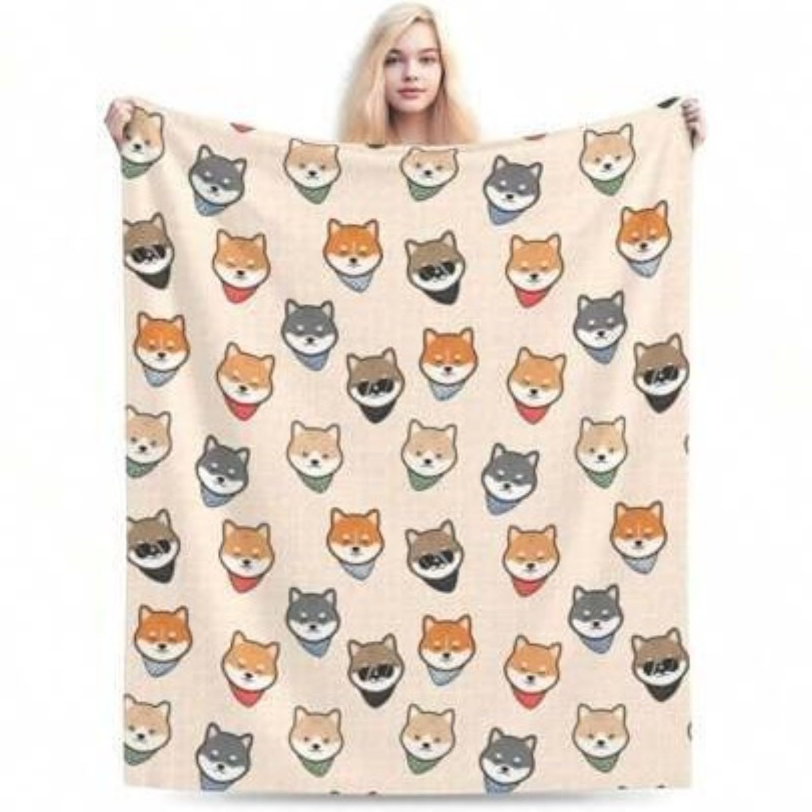 Bncyqhwlk Shiba Inu Dog Printed Shiba Inu Portrait Flannel Soft Blanket Living Room Sofa Nap Office Blanket Travel