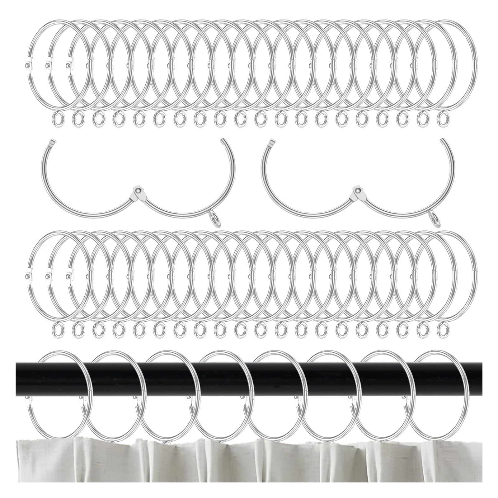 Curtain Grommets 60Pcs Metal Curtain Ring With Eyelet Inner Shower Curtains Holder Hooks for Curtains Drape(4.5cm)
