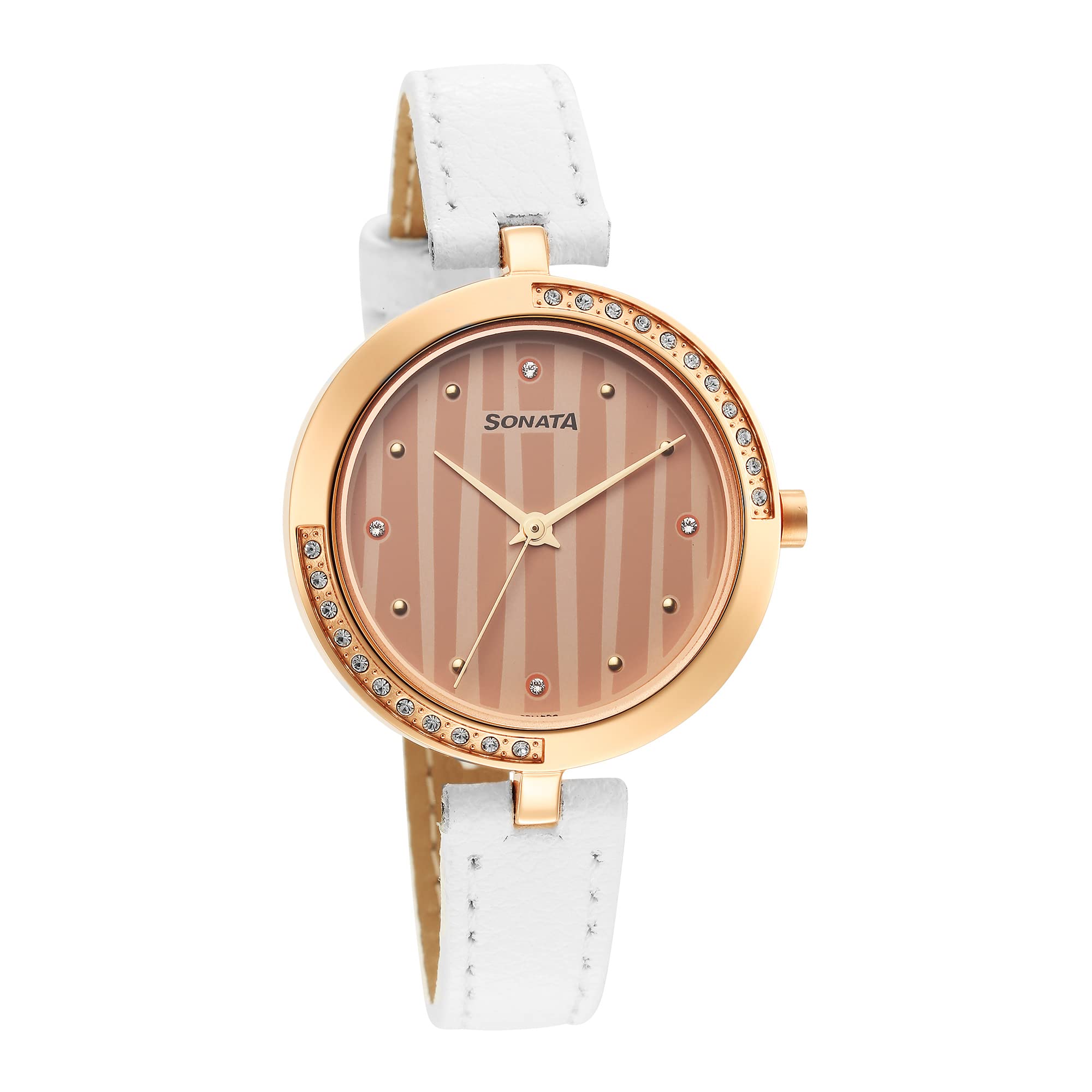 Sonata Utsav Rose Gold Dial White Leather Strap Watch for Women-NR8184WL01 (B09ZPLXQBD) Amazon Price History, Amazon Price Tracker