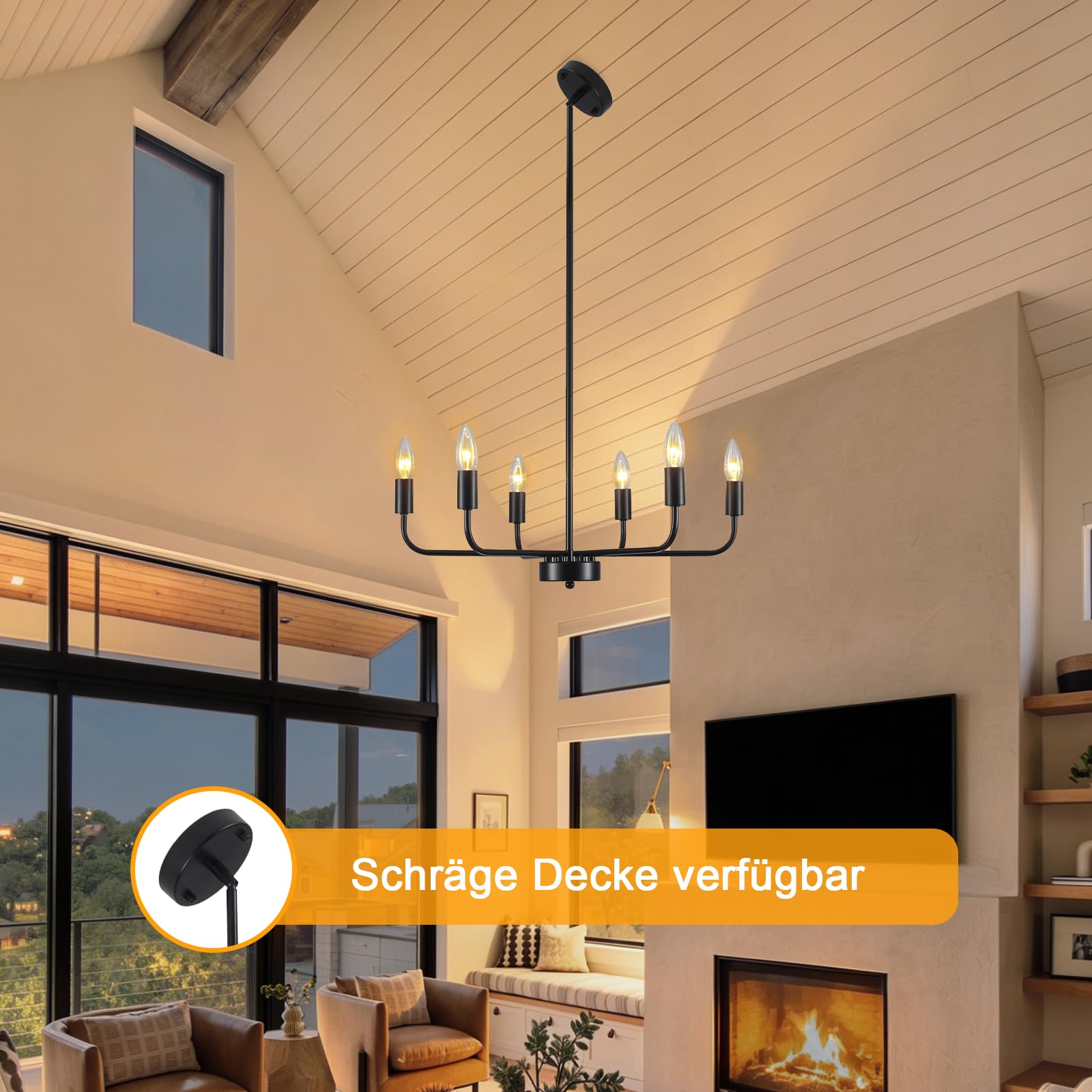 Kronleuchter Schwarz 6 Flammig, Kronleuchter Modern Hängelampe, E14 | Deckenlampe Hängend Pendelleuchte Gold, Wohnzimmerlampe Hängend Vintage für Schlafzimmer Esszimmer Küche Flur, Max 60W, 220V
