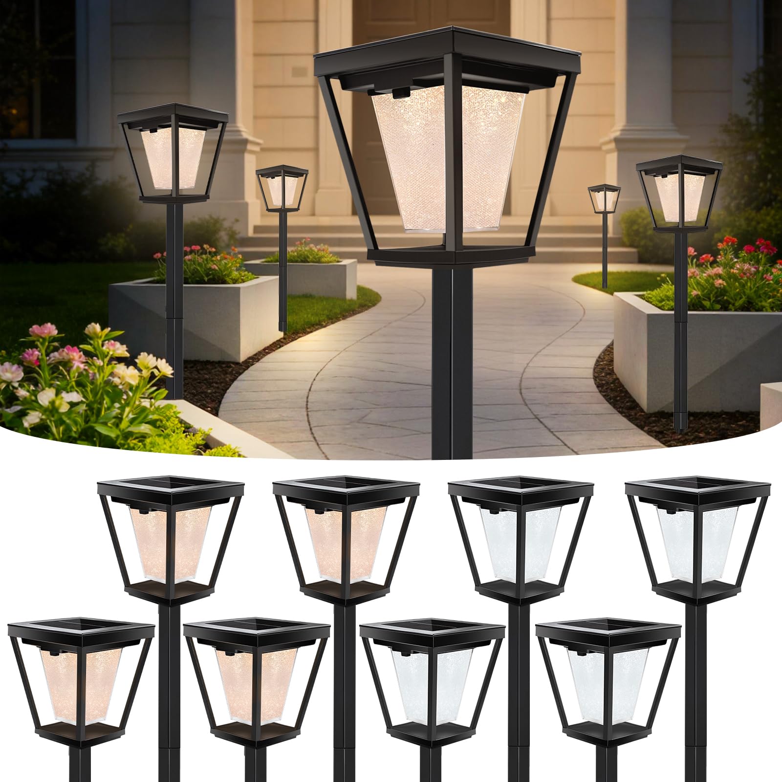 BRIMAX 4er Solarleuchten Außen Erdspieß 3000K/6000K | IP65 wasserdicht, Auto Ein/Aus, Gartenleuchte für Gartenweg Terrasse Rasen