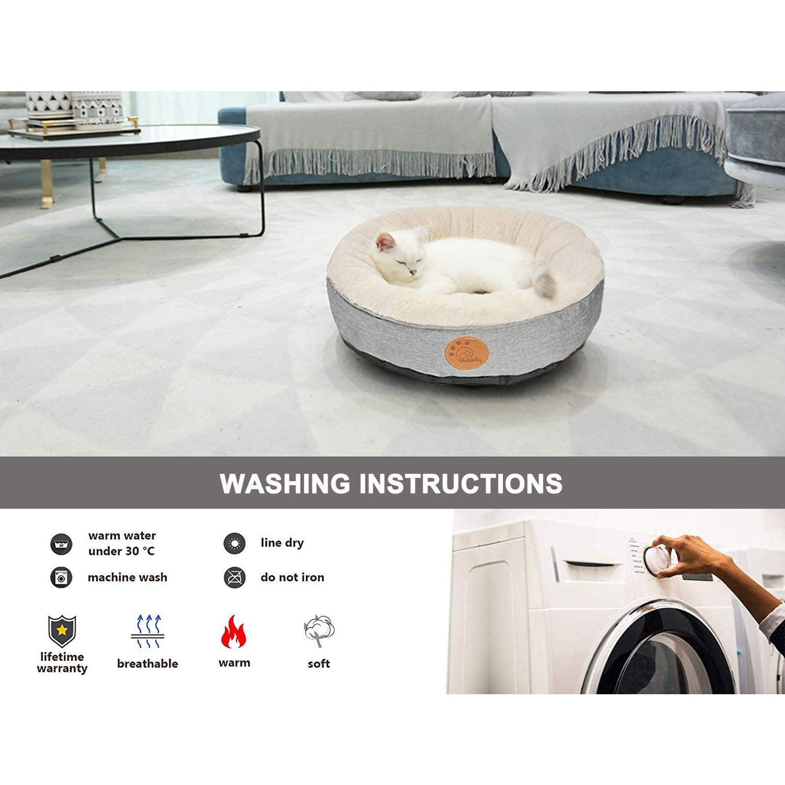 HACHIKITTY Washable Donut Cat Bed Round, Cat Beds Indoor Cats Medium, Small Cat Bed Machine Washable