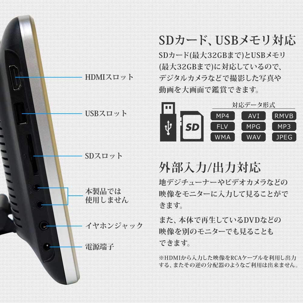 Amazon.co.jp: ヘッドレストモニター DVDプレーヤー内蔵 10.1インチ
