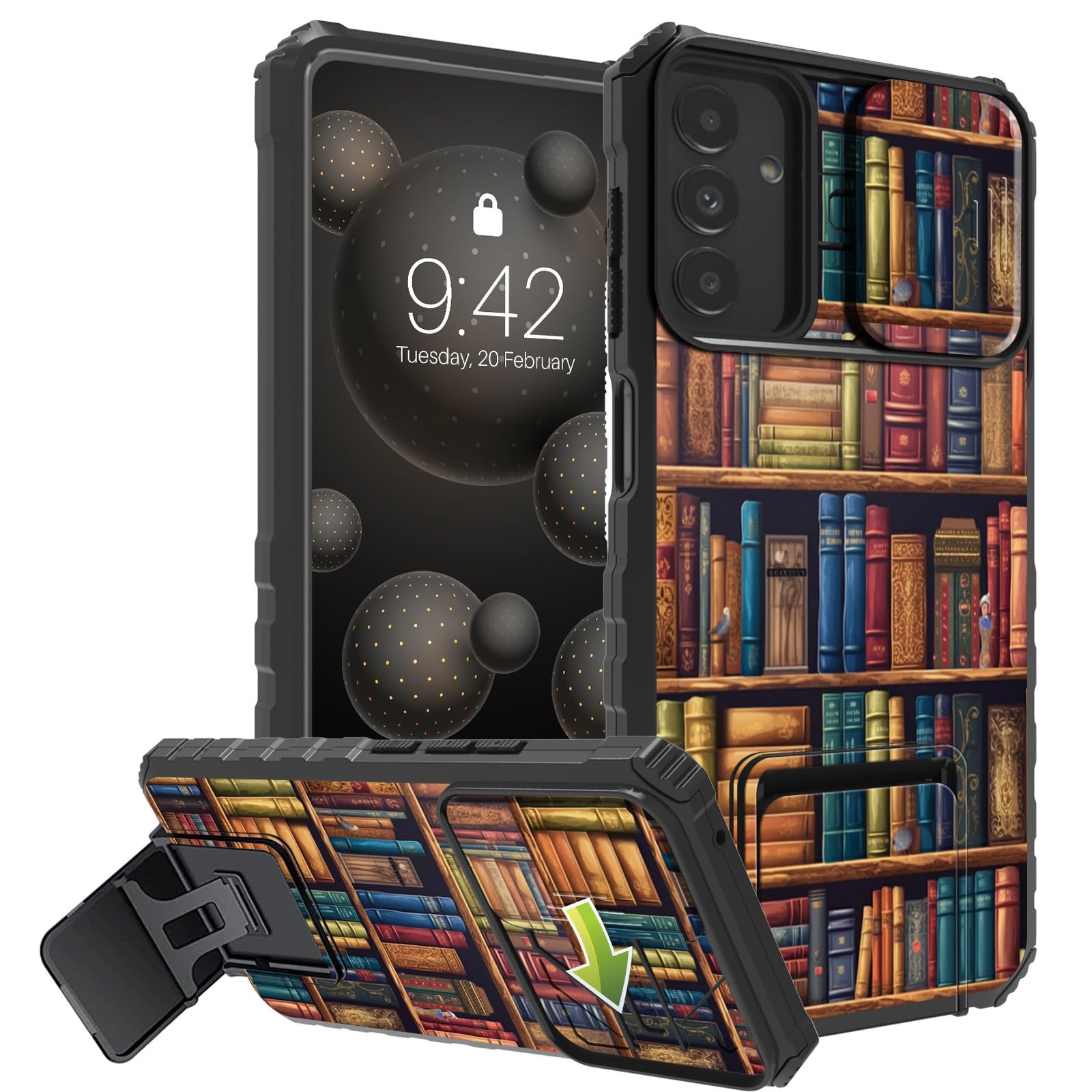 DHYYDSQZ for Samsung Galaxy A15 5G Phone Case with Sliding Camera Cover & Stand Kickstand Dual Layer Hybrid Heavy Duty Shockproof Protective Case for