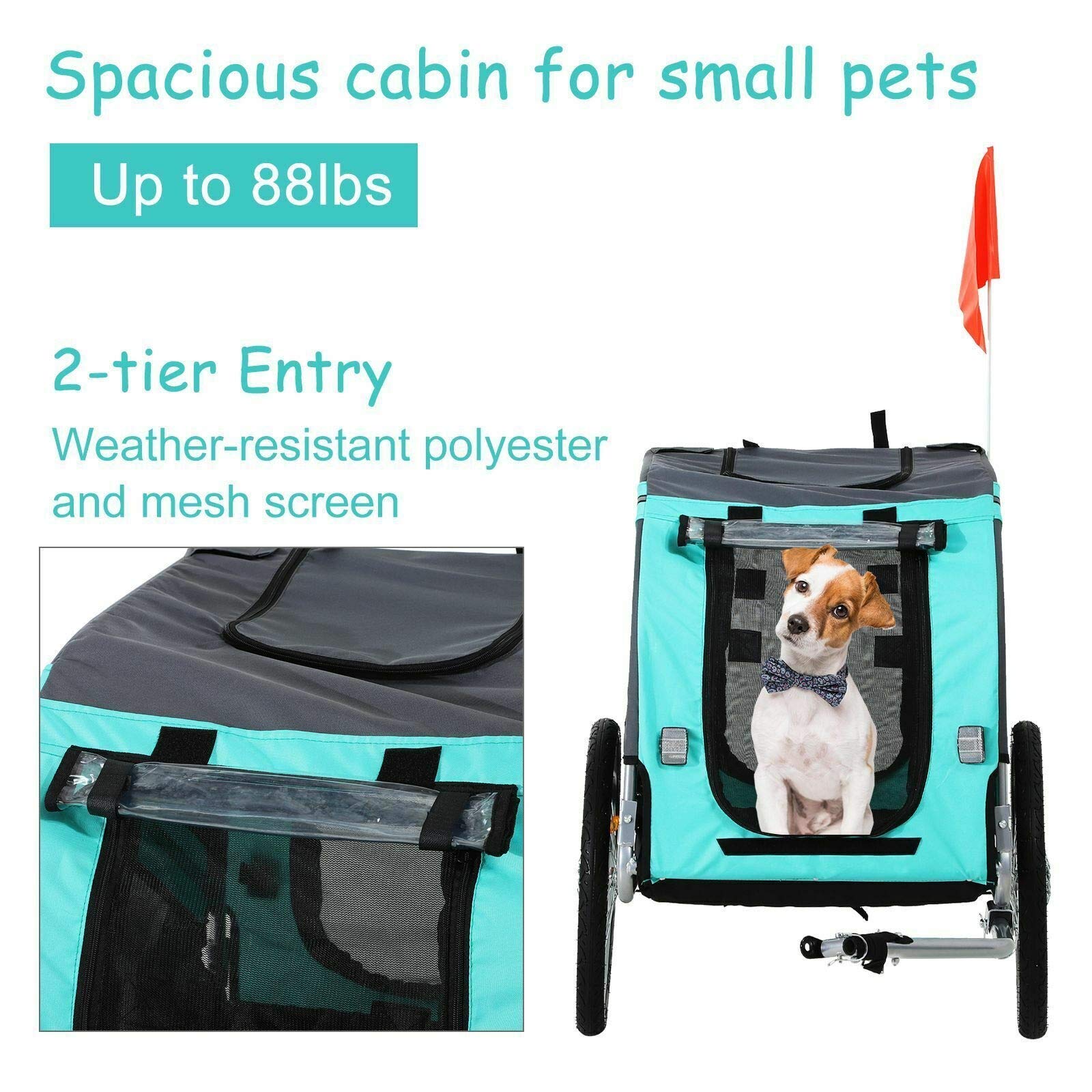 FAXIOAWA Rimorchio per Bicicletta per Animali Domestici, per Cani, Gatti, portabiciclette, Resistente all'Acqua, Verde, per Esterni