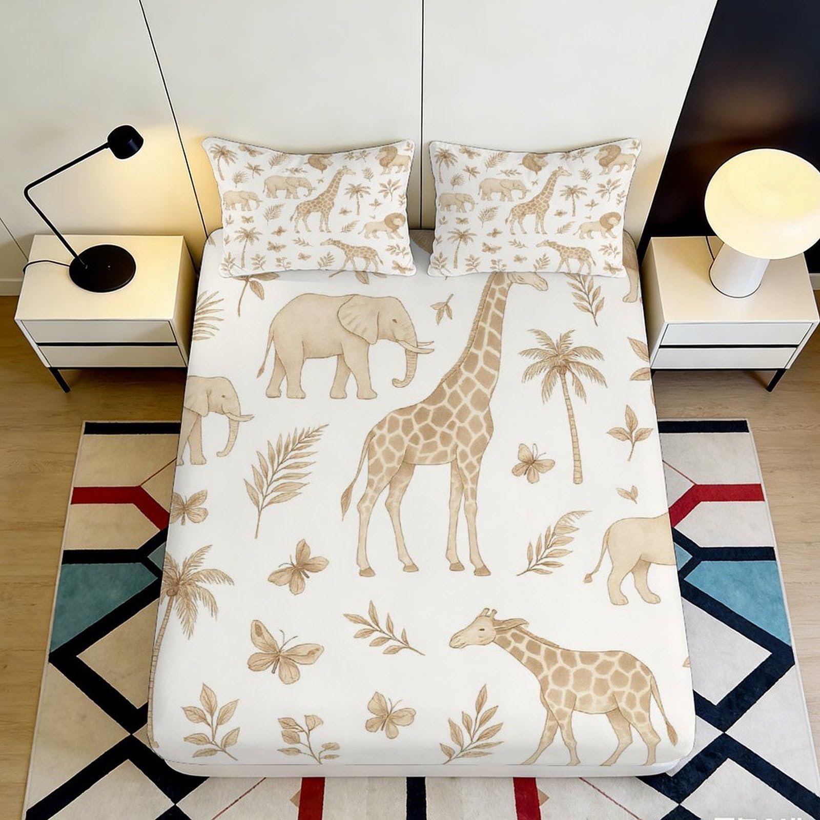 3D Printed Safari Animals Fitted Sheet Microfiber Soft Breathable Jungle Elephant Mattress Cover for Bedroom Decor 90x200x25cm