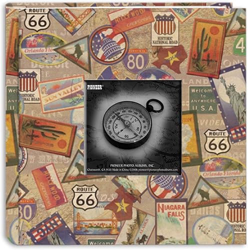 Pioneer Photo Albums DA-200MAP/TS - Álbum de fotos de 200 bolsillos con cubierta de diseño de viaje impresa, calcomanías de viaje, 4 x 6 pulgadas,