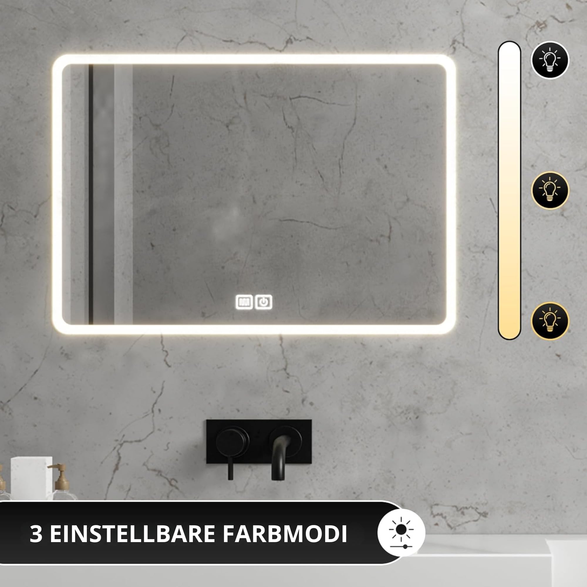 Bayt LED Badspiegel mit Beleuchtung 52x75cm - 3 Farb dimmbarer LED Badspiegel | Anti-Beschlag Illuminierter Wandspiegel | Moderner rechteckiger Wandspiegel für das Badezimmer