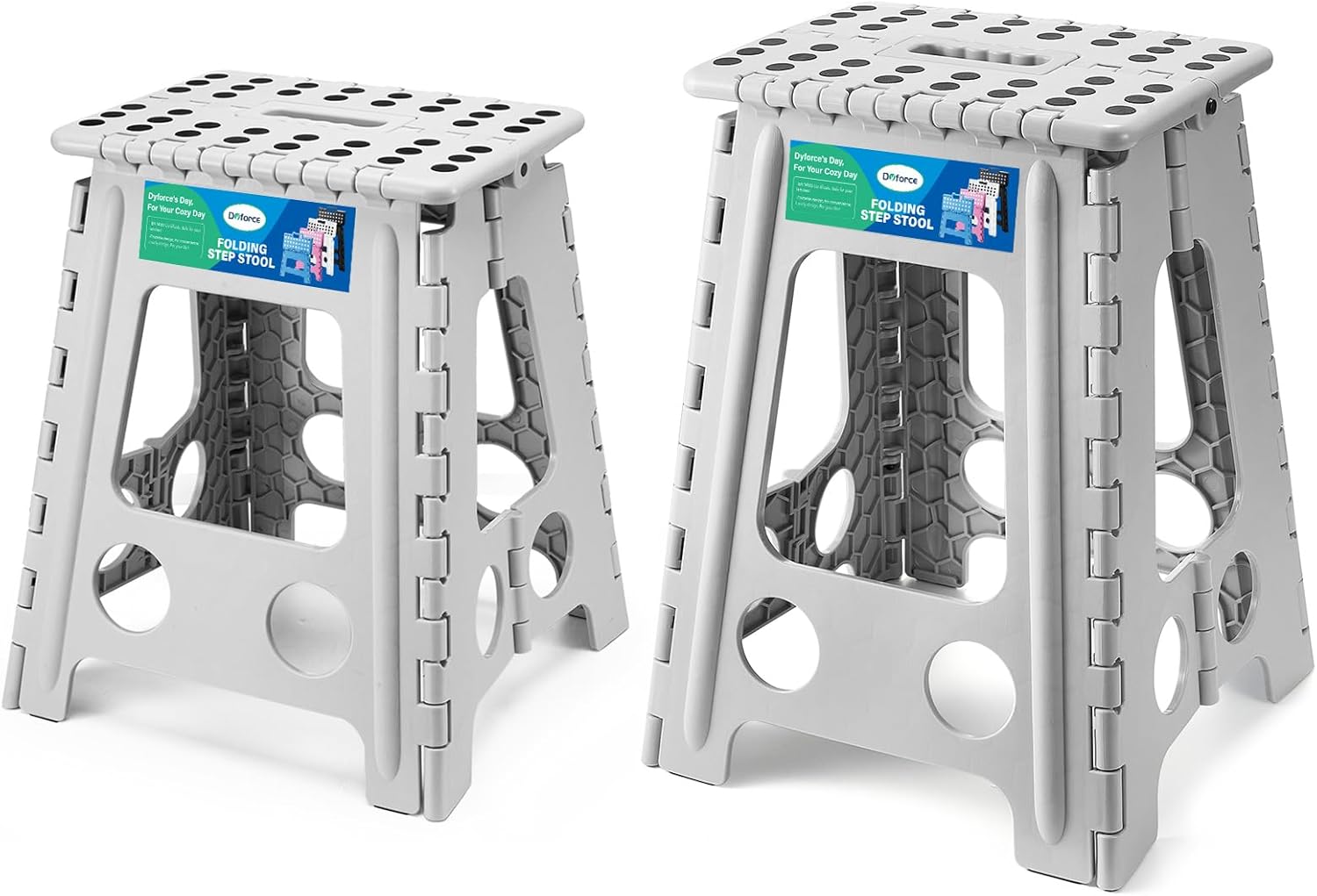 Dyforce 16 Inch and 17.5 Inch Folding Step Stool 400lbs Capacity Sturdy Plastic Foldable Step Stools for Adults Grey