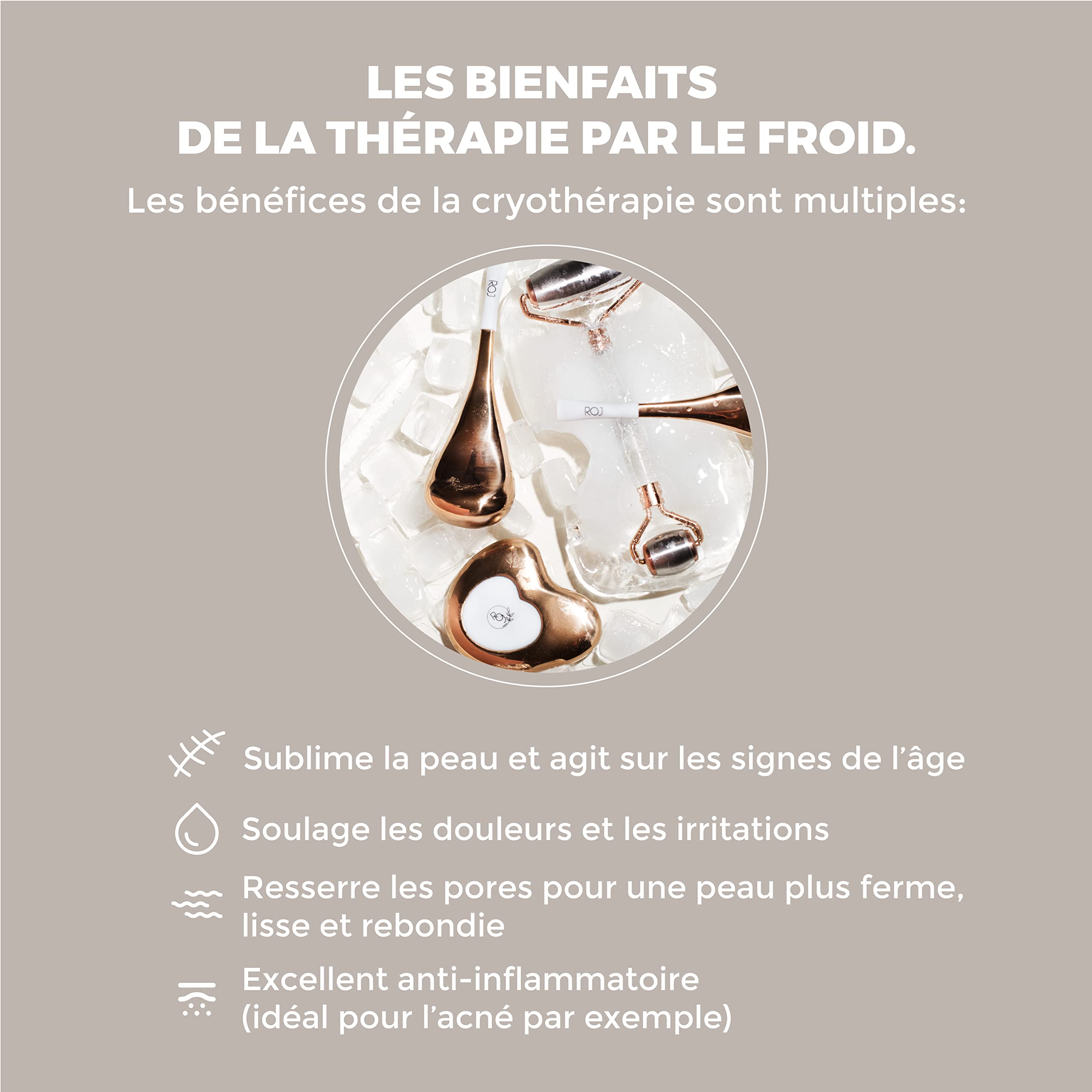 ROLL ON JADE - Ga Sha Cryo, Outil visage Cryothérapie, Décongestionne, Raffermit, Réduit les Inflammations