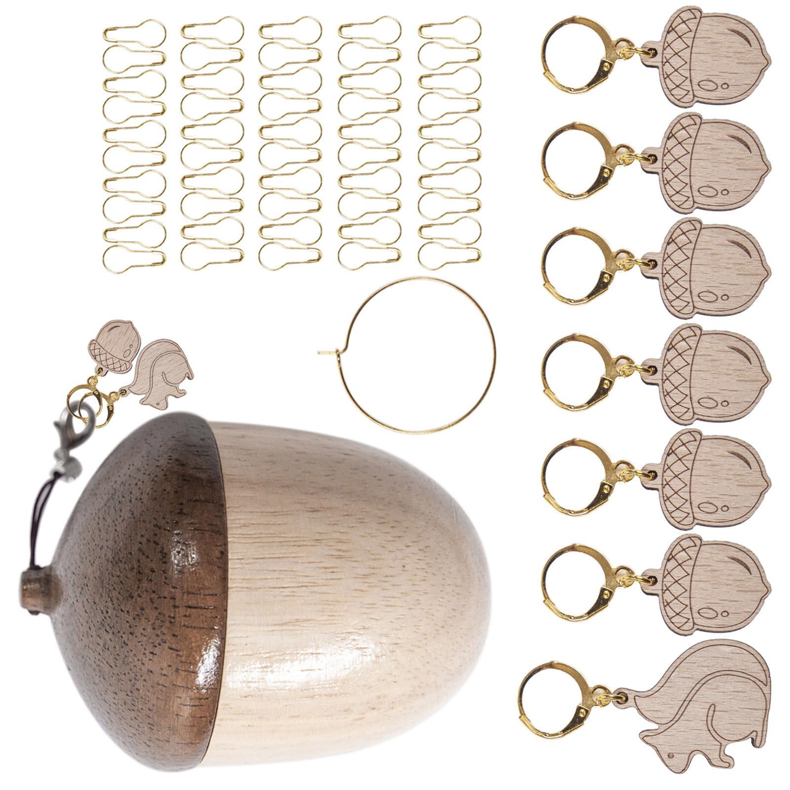 Buxuaaaa D Wooden Stitching Markers With Metal Rings Nut Animal Shape Knitting Charm For Knitting Crocheting Weaving Sewing Wooden Markers