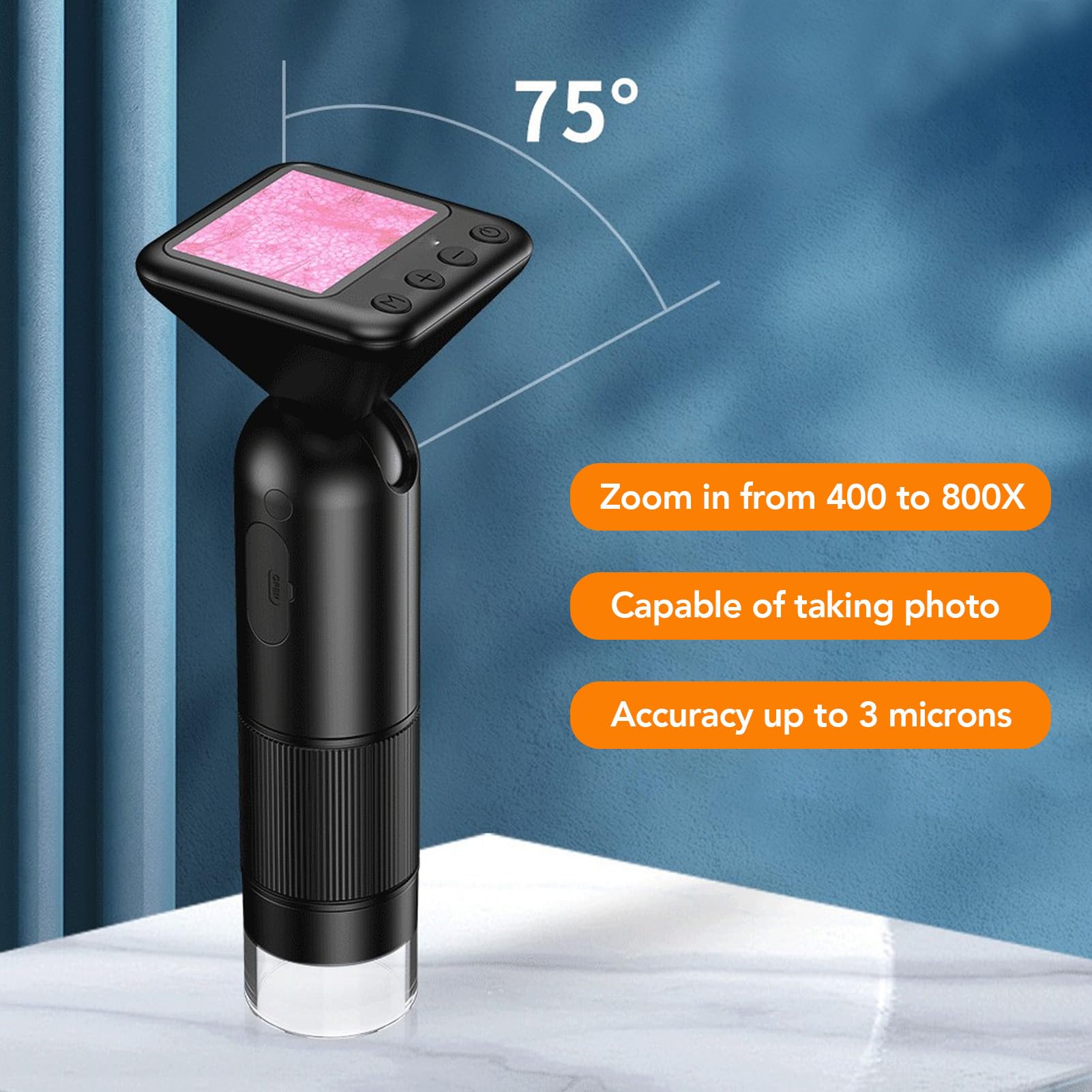 Wakects Microscopio Digital de Mano, Microscopio Portátil de Bolsillo ABS 400X a 800X 720P con Pantalla LCD de 2 Pulgadas 6 Luces LED Captura de Imagen USB para Estudiantes Niños Joyería de Monedas