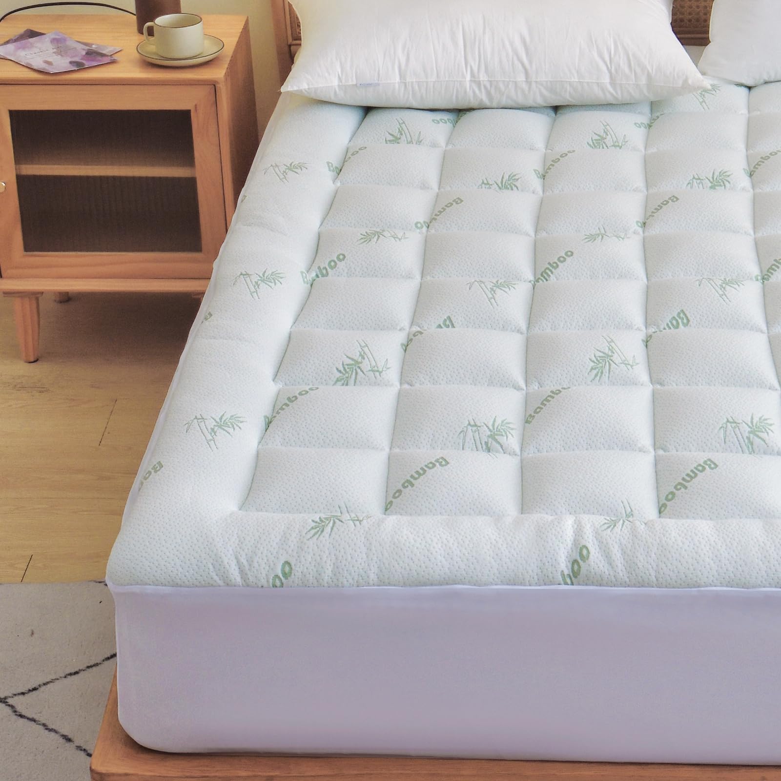 oaskys Mattress Topper Full Size - Cooling Extra Thick Breathable Viscose Made from Bamboo Mattress pad - Soft Quilted Fitted Mattress Cover with Down Alternative Fill (8-21”Deep Pocket)