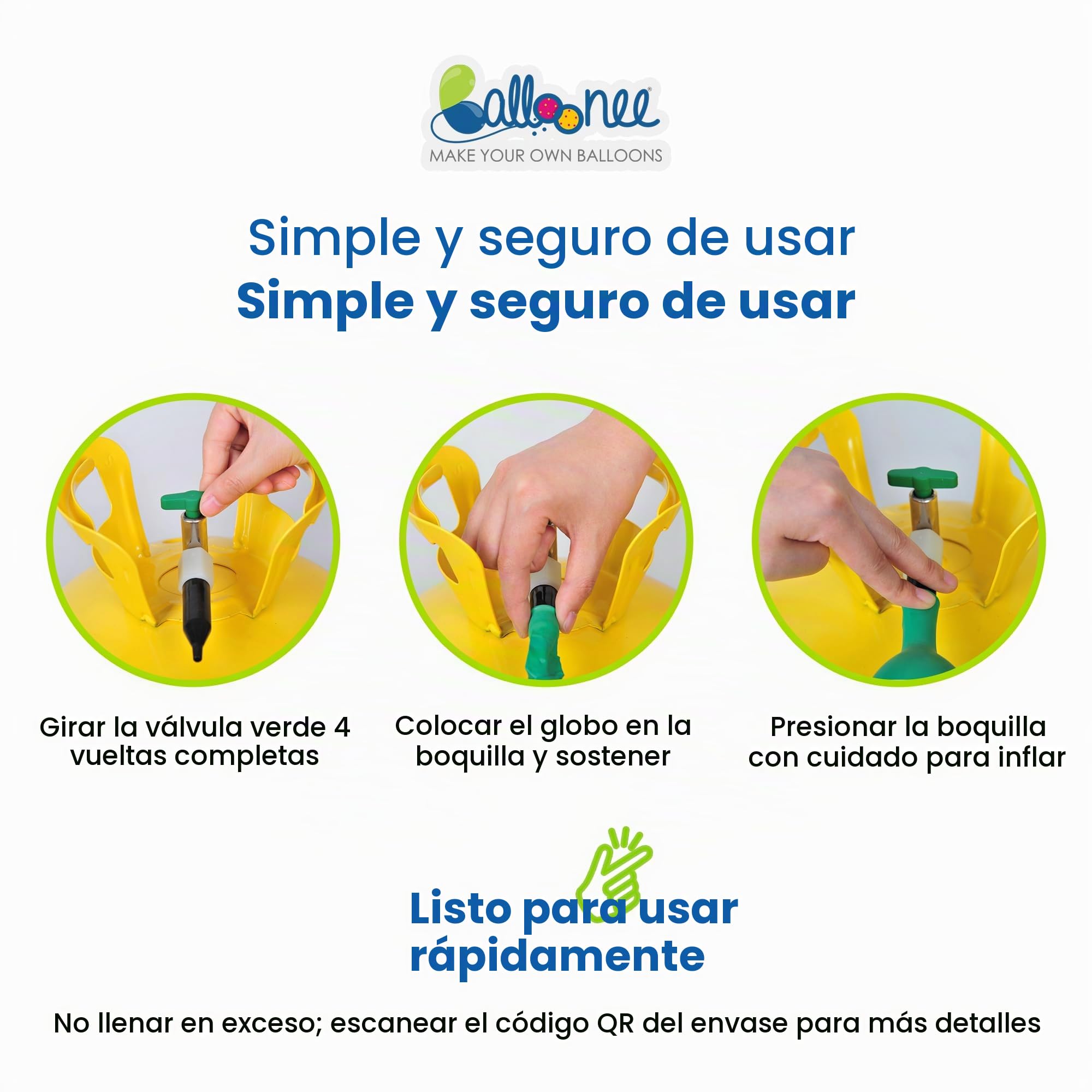 Balloonee Jumbo - Kit de helio desechable para fiestas (bombona de gas helio para aprox. 50 globos, 400 litros de gas helio para llenar globos de látex y aluminio), ideal para decoraciones de