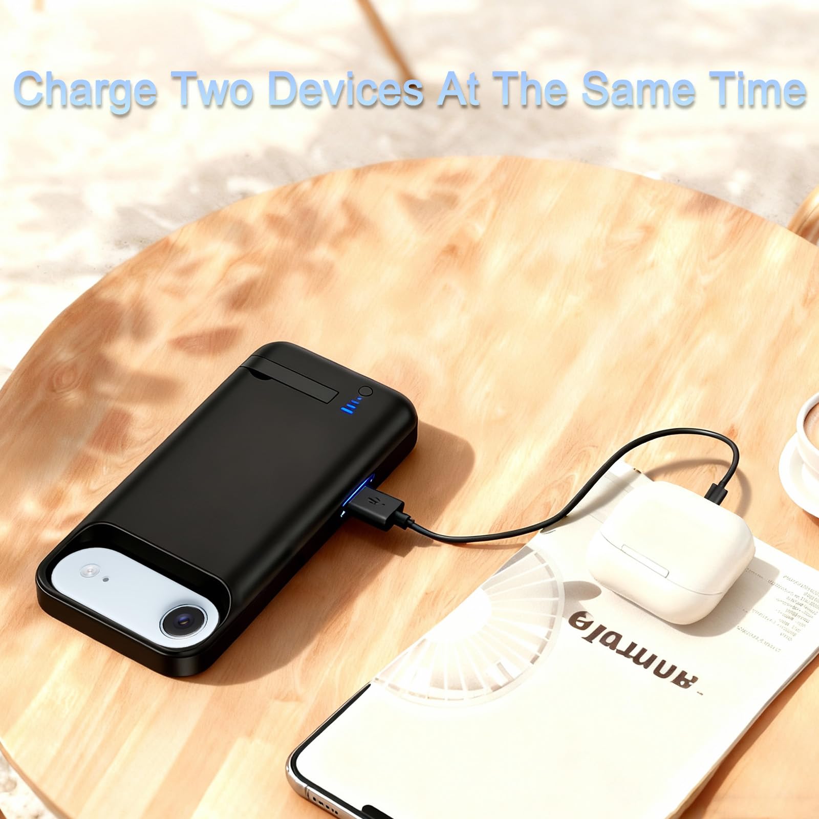 Cover Batteria per iPhone 17 Air(6,5"), 8500mAh Custodia Batteria Protettiva a 360° per Caricabatterie Portatile con Supporto, Power Bank Portatile Ricaricabile ed Espandibile (Nero)