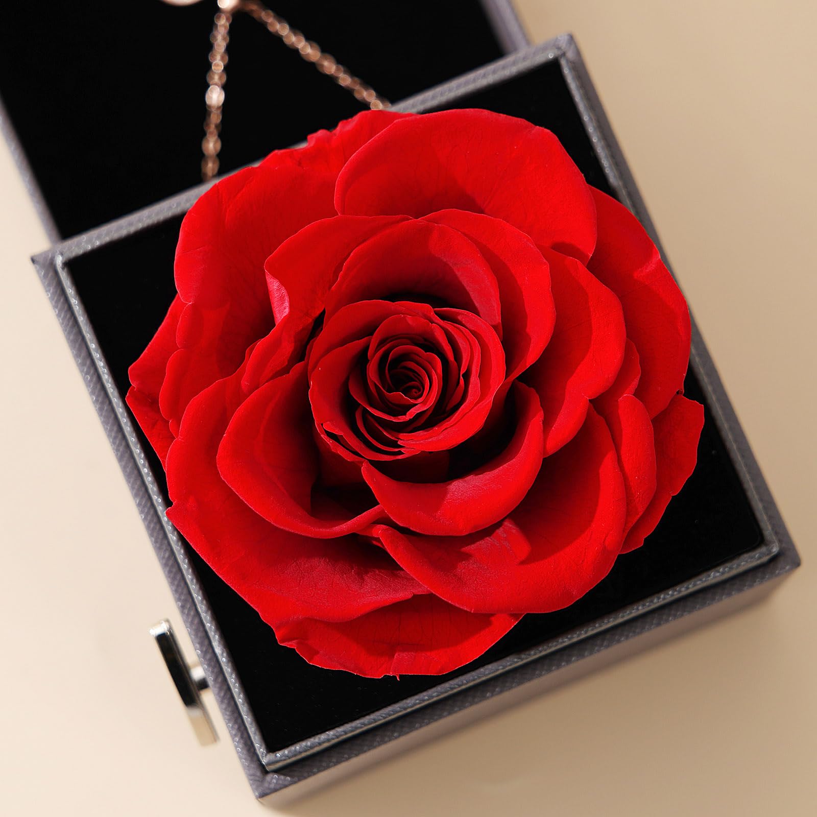ADDWel Regalos Originales para Mujer Día de la Madre y el Sant Jordi, Rosa Eterna Natural Preservada con Collar en Caja de Música, Regalo Romántico para Novia, Esposa o Mamá Cumpleaños o Aniversario