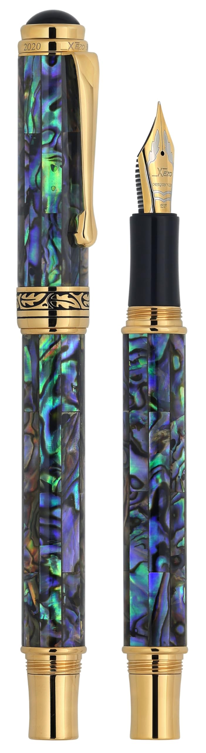 Xezo Maestro Fountain Pen, Extra-Fine Nib (0.3mm line), Gift of Writing Series 18K Gold-Plated Paua Abalone, Handmade - Image 2