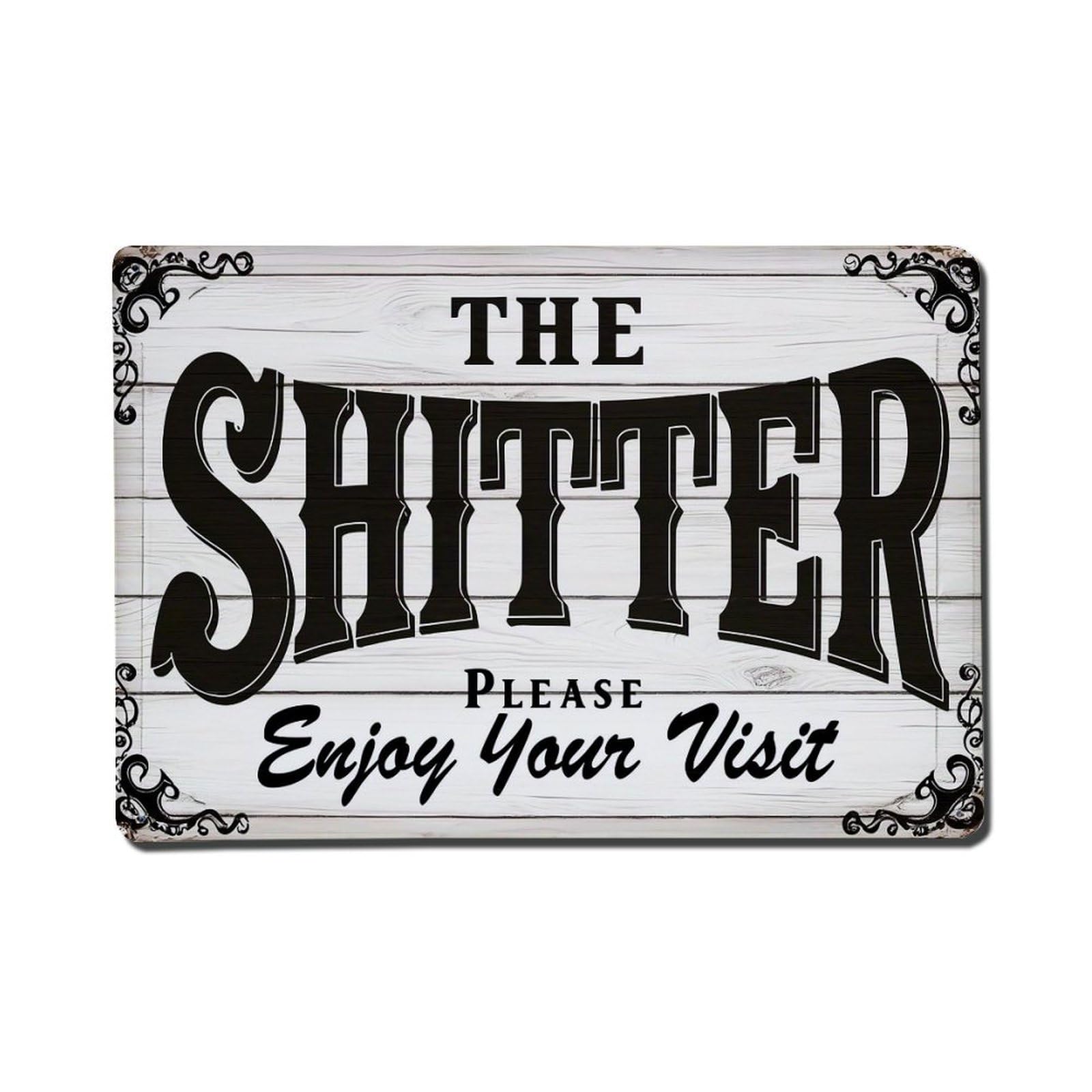 Jdfenggu Vintage The Shitter Please Enjoy Your Visit Retro Metal Tin Sign, Metal Poster For Bar, Home, Man Cave, Kitchen, Laundry Room Art Decor 8X12 Inch