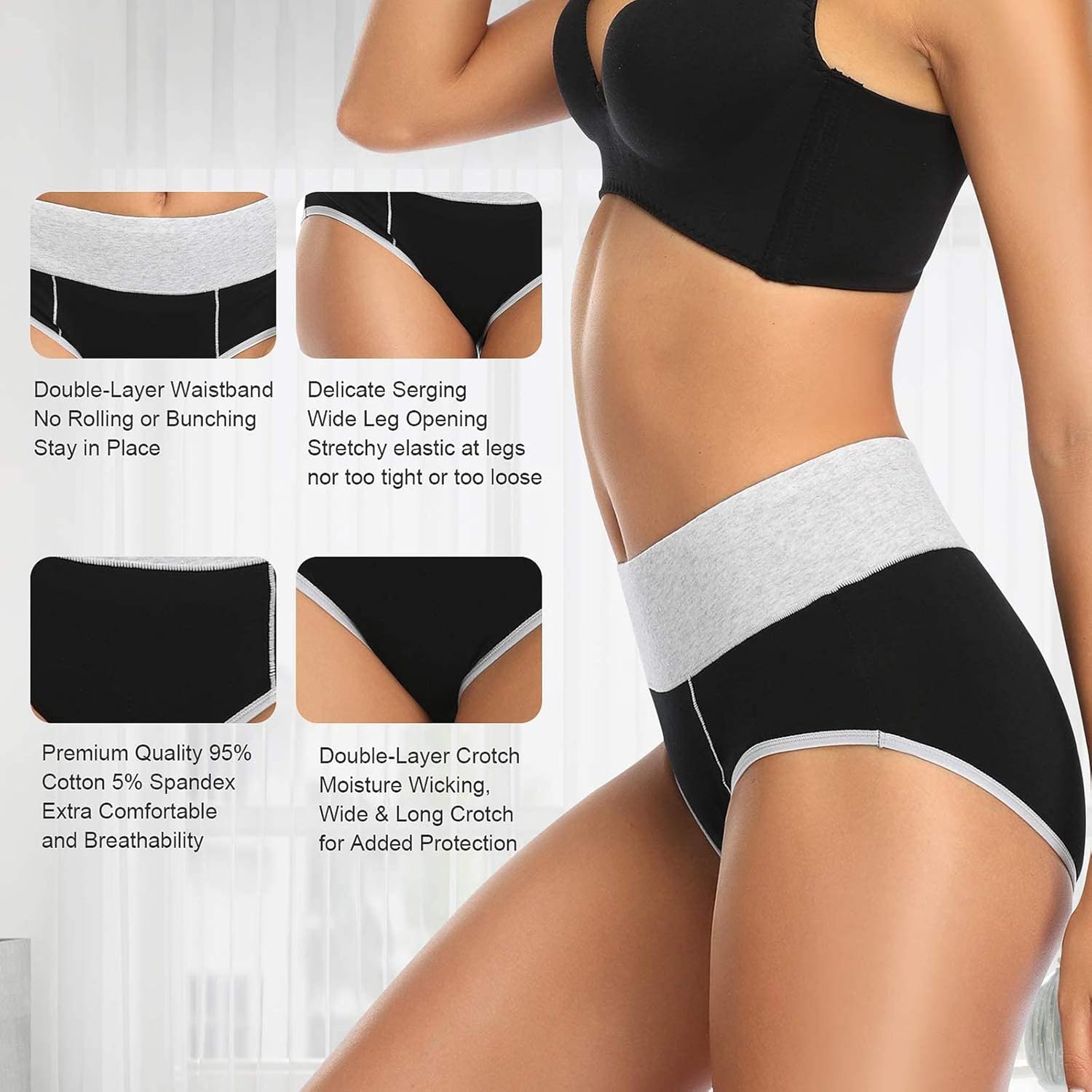 OLIKEME Womens High Waisted Underwear Tummy Control Cotton Full Coverage Ladies Panties Soft Stretch Briefs - Image 3