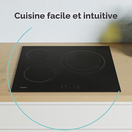 Candy CH63DCC Plaque vitrocéramique 60 cm, 3 zones de cuisson, double zone poêle à paella de 30 cm, contrôle tactile, 9 niveaux de puissance, système de sécurité, noir - 2