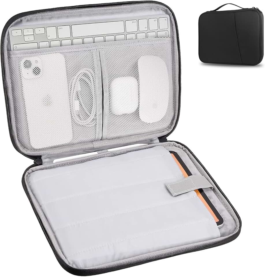Bolsa de transporte para tablet de 9 a 11 polegadas para iPad Pro 11 (2022-2018), iPad 10,9 (10ª geração), iPad Air (5/4ª geração), Galaxy Tab A8/A7/S8/S7, bolsa protetora com bolso (preto)