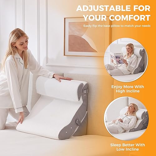 Miniatura 6 de Juego de 4 almohadas de cuña para después de la cirugía, almohada de cuña ajustable 10 en 1 para aliviar el reflujo ácido, almohadas de cuña para