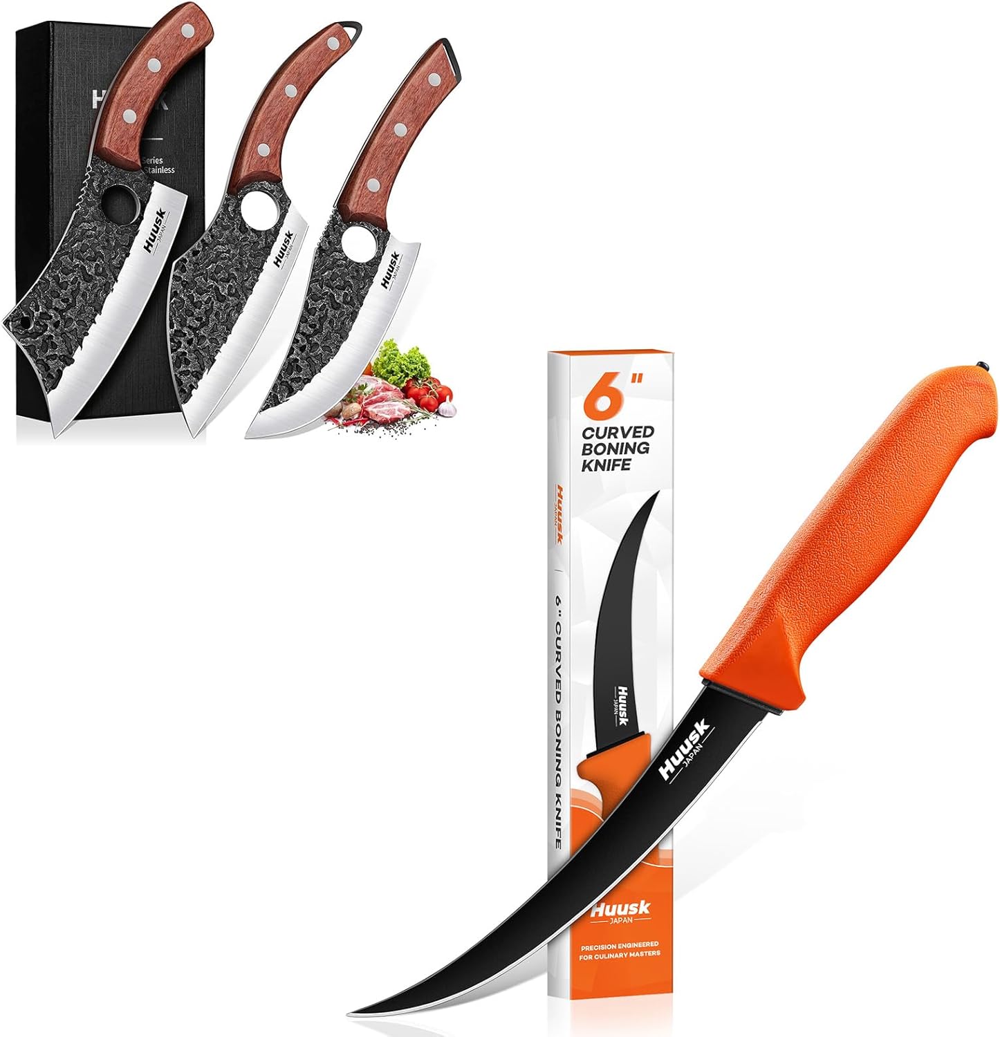 Huusk Butcher Knife Set of 3 Curved Boning Knife