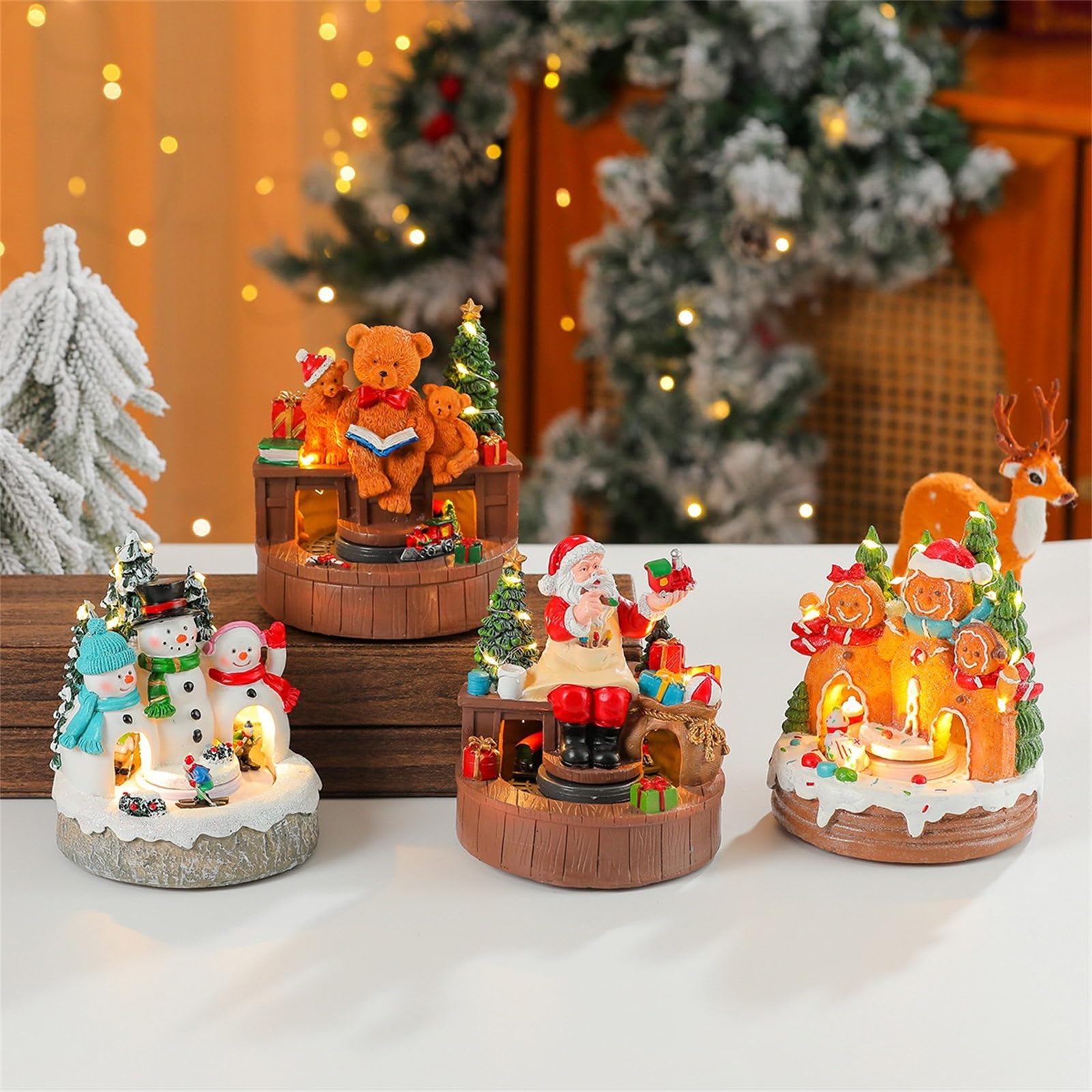 PANGBOER Decoración navideña con USB o batería, Caja de música giratoria, Adorno de con Estilo de Resina LED cálido para estantes, Casas navideñas iluminadas, Caja de música, Centro de Giratorio