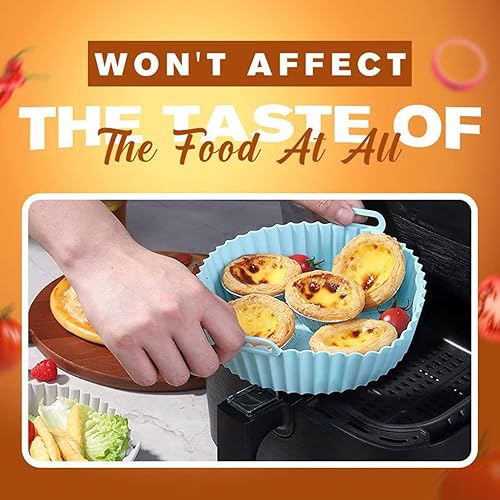 Miniatura 3 de Bandeja para hornear de silicona para freidora de aire, forros de silicona reutilizables para cesta de 5 a 8 cuartos de galón, sartén redonda de