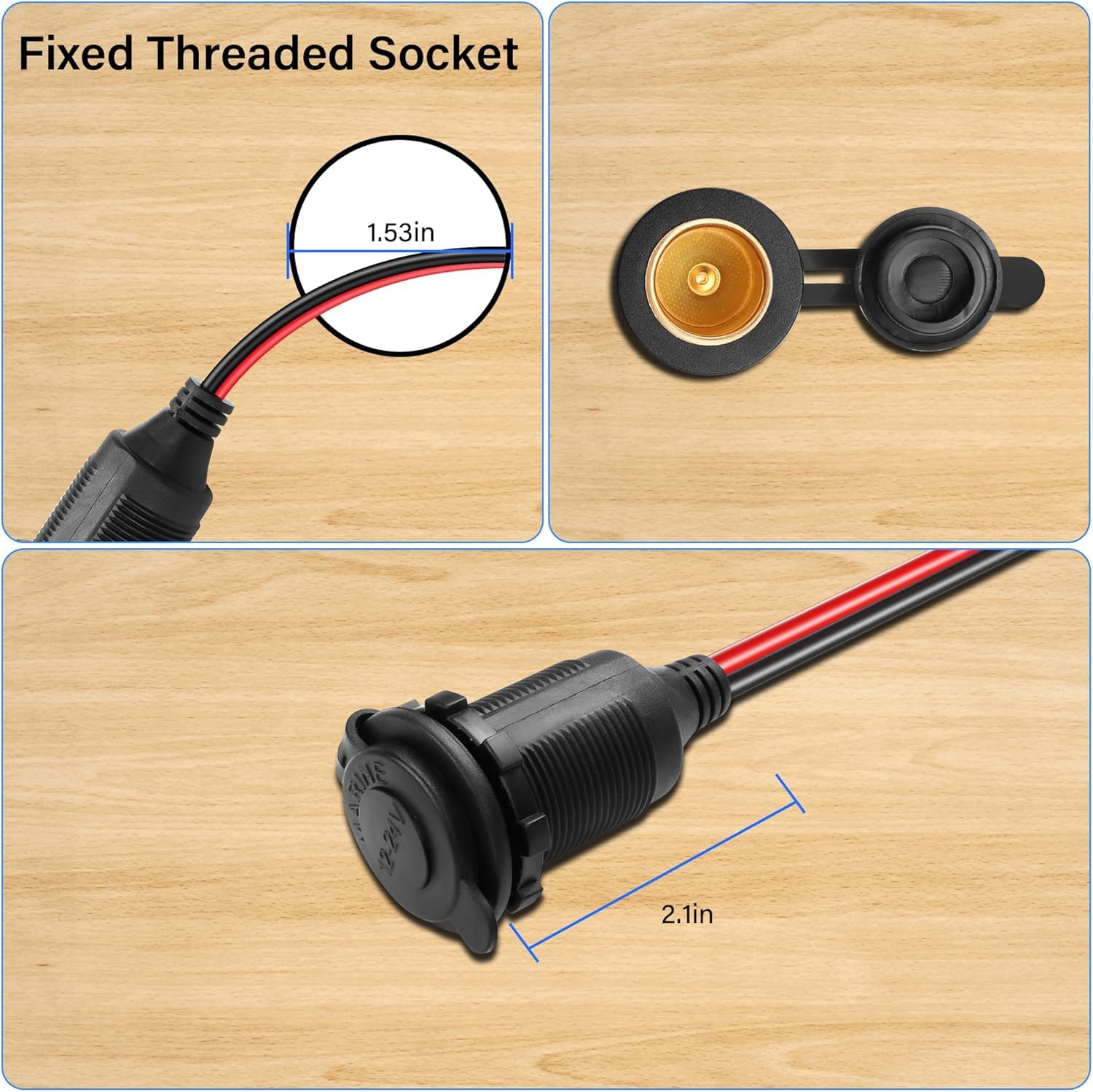 GTIWUNG 2 sztuki przedłużacz gniazda zapalniczki samochodowej 14AWG 30CM, gniazda zapalniczki samochodowej, wodoodporny żeński kabel gniazda zapalniczki samochodowej z uchwytem bezpiecznika nożowego