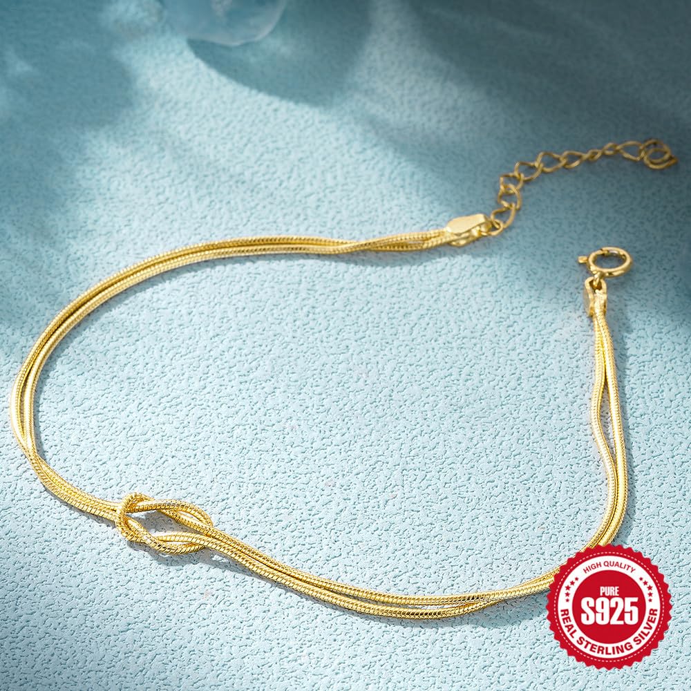Pulseras De Plata Ley 925 Para Mujer， Pulsera Con Cierre De Resorte Ajustable, De Alta Gama, De Plata De Ley S925, Con Cadena De Hueso De Serpiente Y Nudos, Joyería Energética Para Mujer.