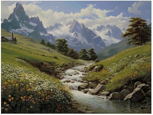 Max Stitch Design White Snow Is Melting Counted Cross Stitch,14 Count 100% Cotton,300X220 Stitch, 54X40cm,Cotton Counted Landscape 14Ct Landscape Cross Stitch Kits