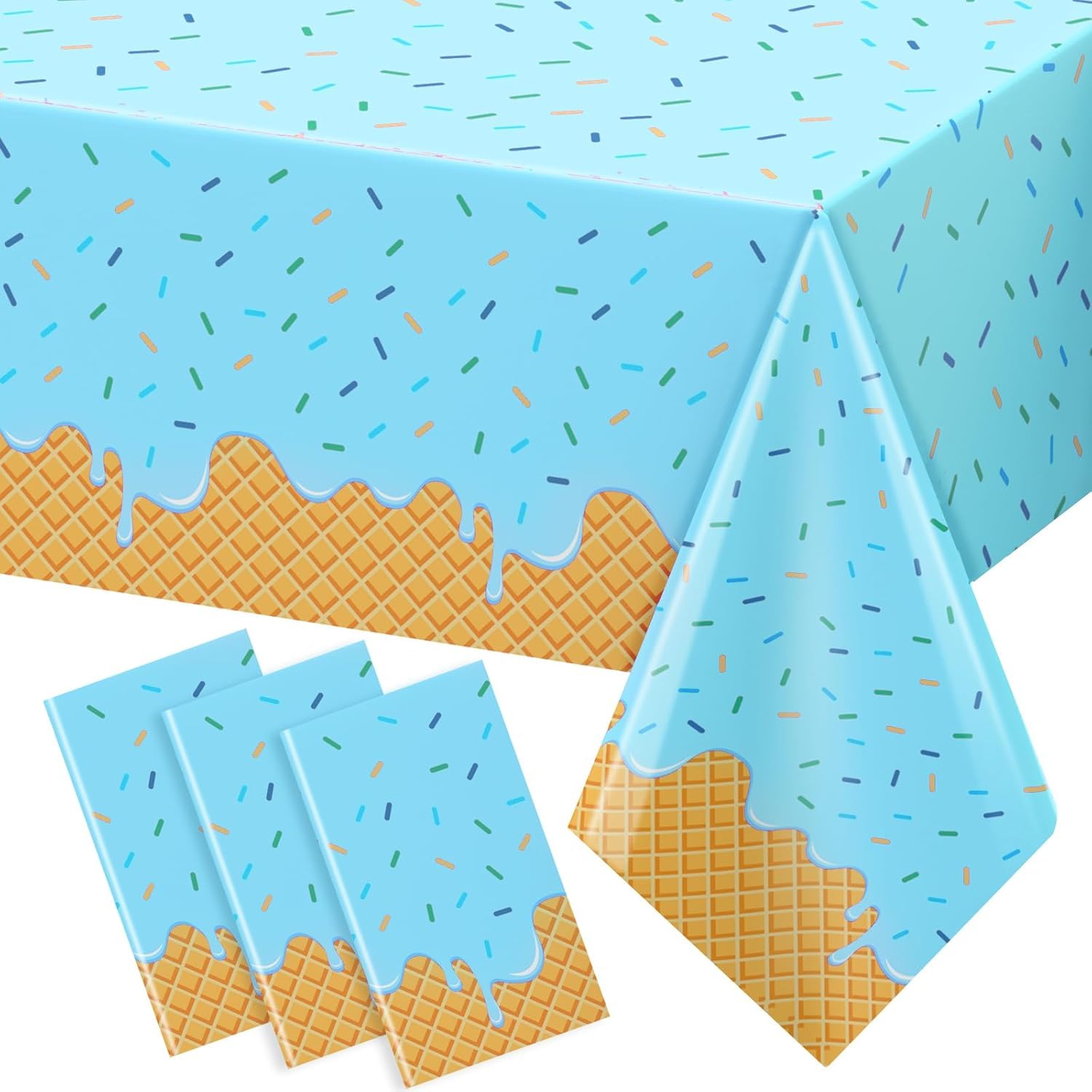 3Pack Ice Cream Tablecloth Party Decoration, Ice Cream Table Cloth Disposable Plastic Rectangle Table Covers for Kids & Girl Birthday Baby Shower Social Themed Party Supplies, 54 X 108 Inch