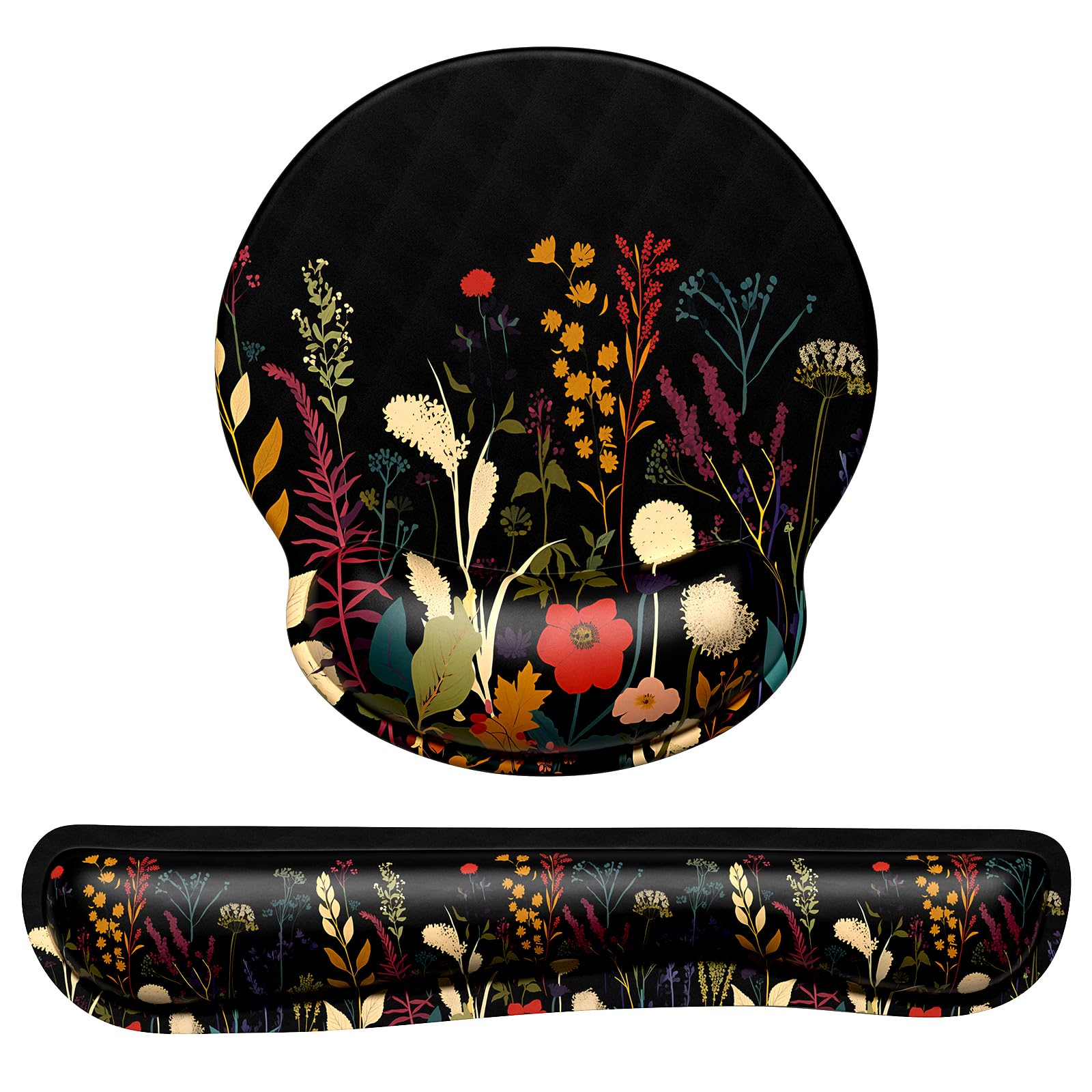 Dapesuom Keyboard Wrist Rest and Mouse Pad with Wrist Support, Cute Memory Foam Cushion for Keyboard and Mouse Set, Desktop Pad Rests with Non Slip Base for Easy Typing & Pain Relief, Floral Cartoon