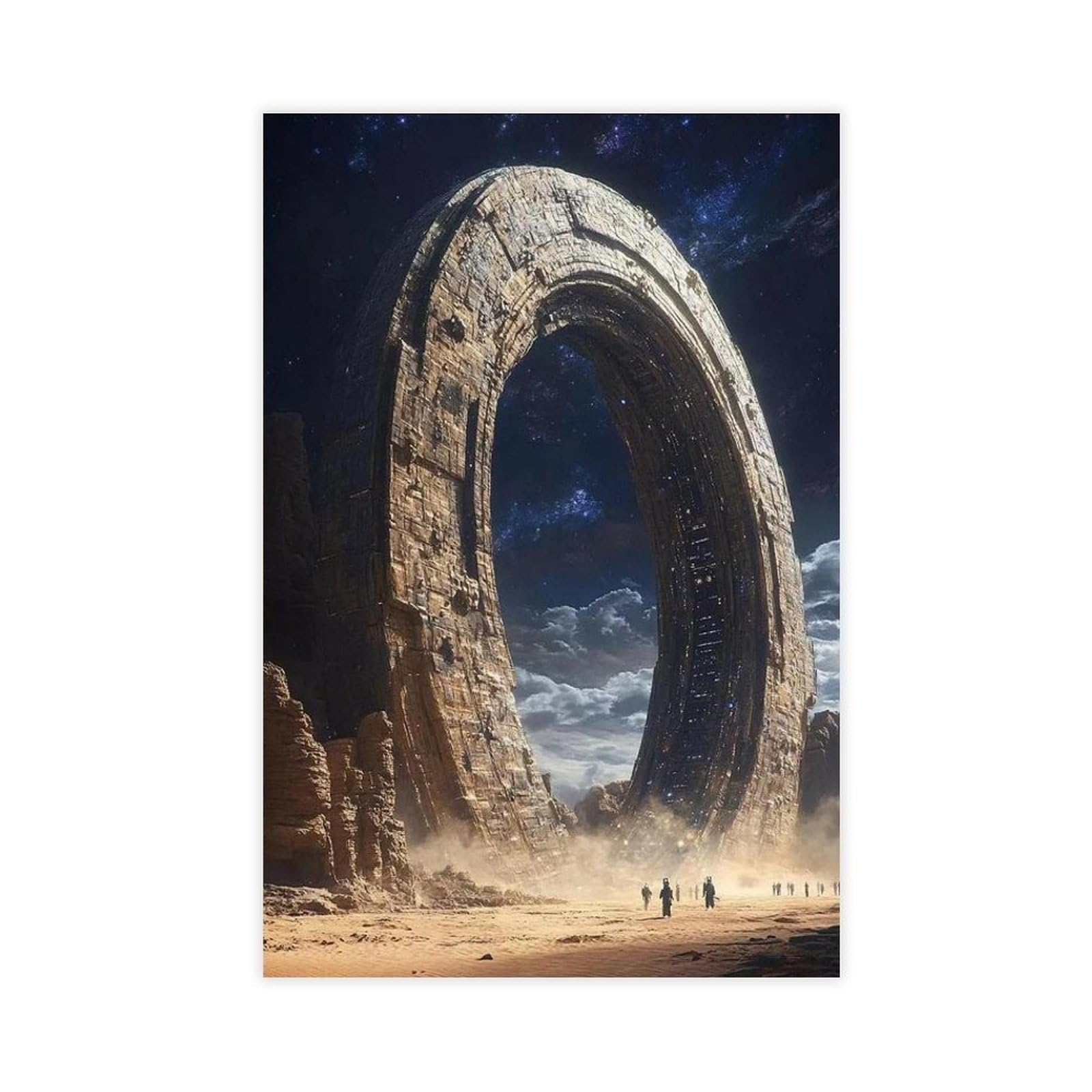 Qgvbgf Ancient Alien Stargate Art Print, Sci-Fi Portal Desert Canvas Poster Bedroom Decor Landscape Office Room Decor Gift 12X18inch(30X45cm)