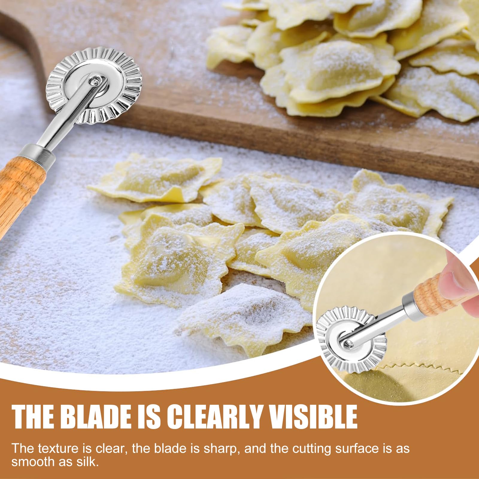 Rotella per tagliapasta per ravioli con manico lungo in legno, in lega di zinco per pizza per casa e cucina